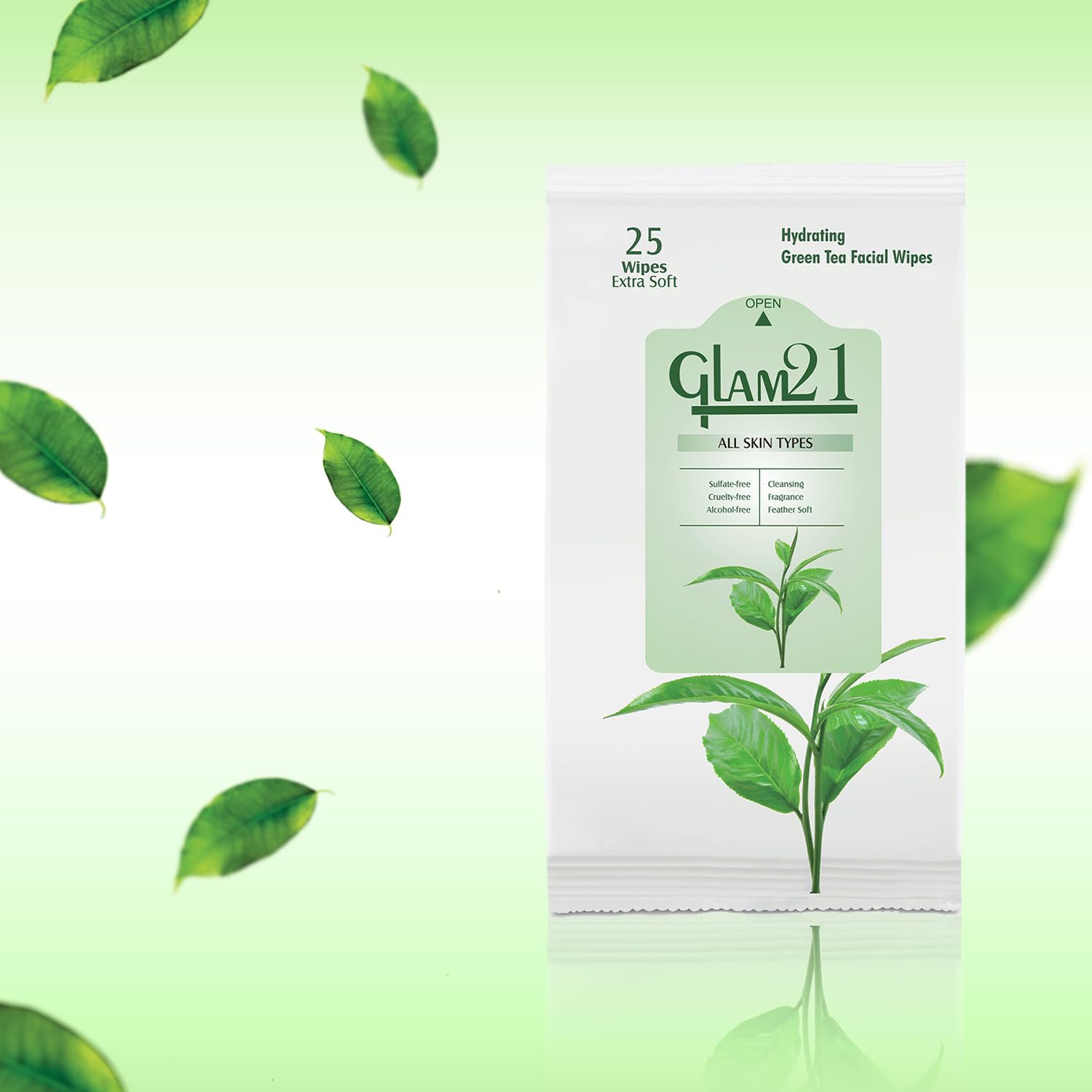 Glam21 Facial Wipes - Super Soft & Moisturizing Green Tea Cleansing Wipes for Makeup Removal & Skin Refreshment | Pack of 25 | Perfect for Travel, Gym & Daily Skincare Routine