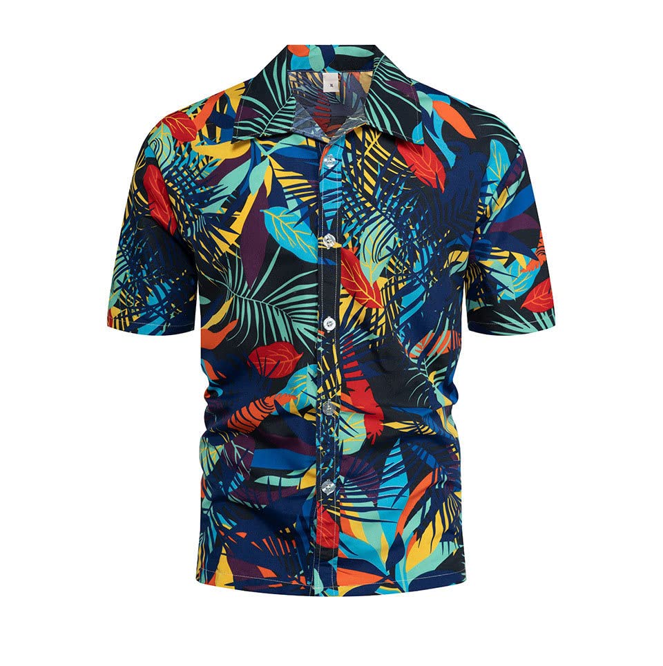 Men's Hawaiian Shirt - Short Sleeve Button Down Casual Shirt with Lapel Collar | Sun Protection Beachwear for Summer Vacation, Pool Party & Tropical Getaway