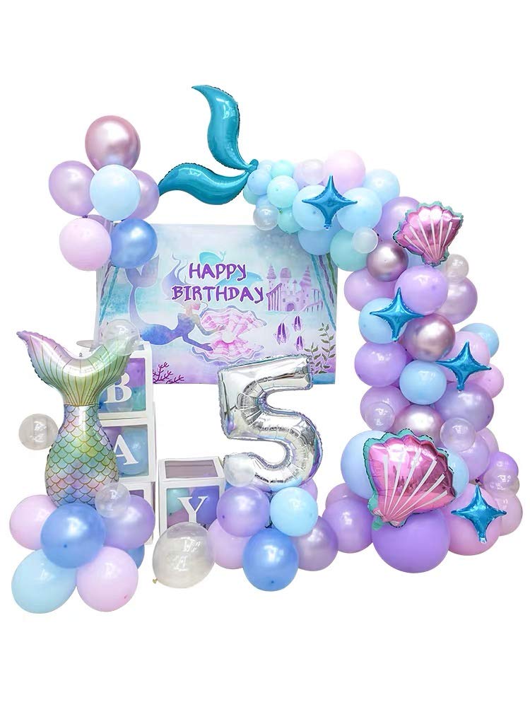7pcs Mermaid Balloons Number 7 for 1st 2nd 3rd Birthday Party Decorations - Mermaid Tail Themed Party Supplies for Girls - Perfect for Birthday Photos, Baby Showers & Under the Sea Party Decor
