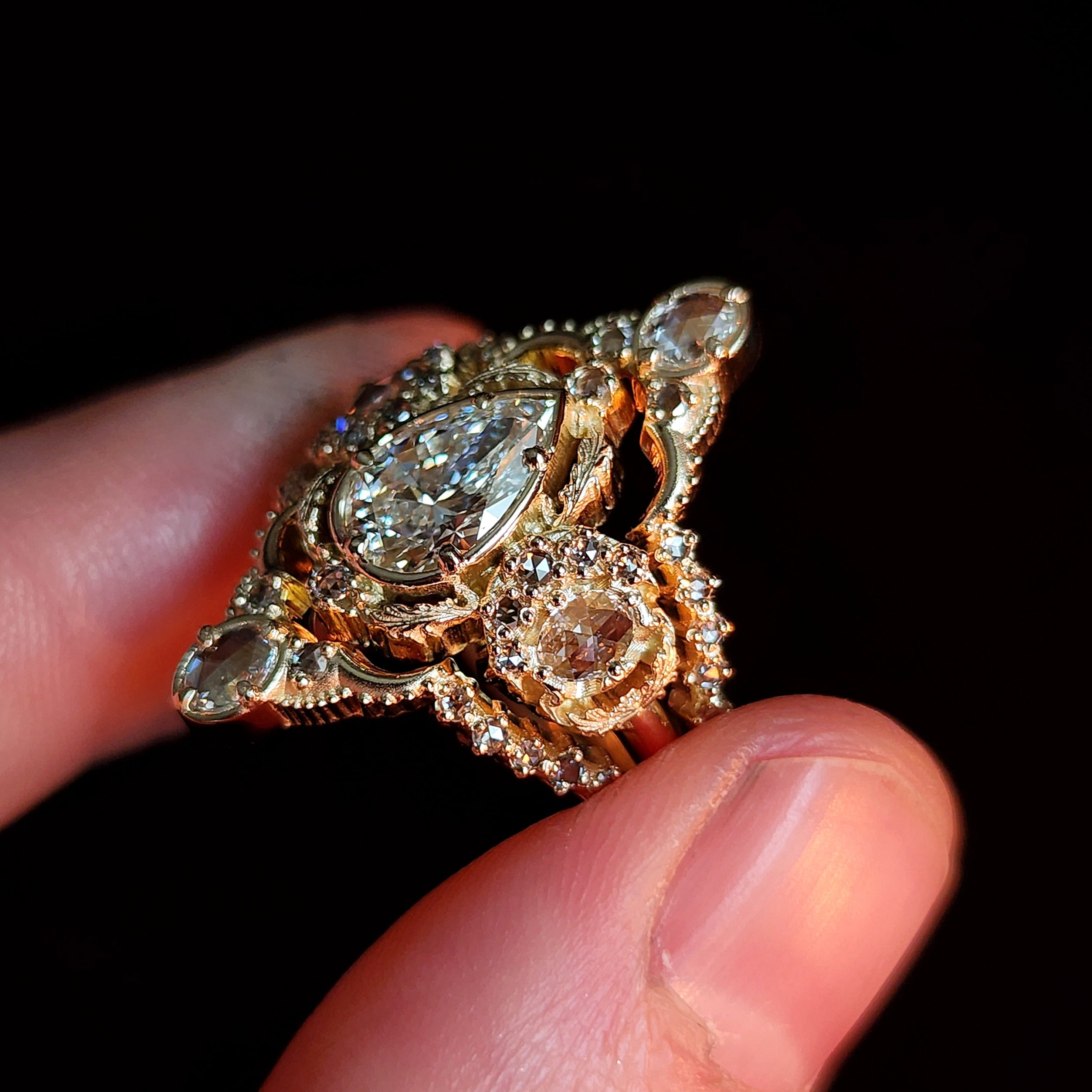 Customizable Goodnight Moon Ring with Rose Cut Diamonds - Create Your Own Unique Jewelry for Romantic Evenings & Special Occasions