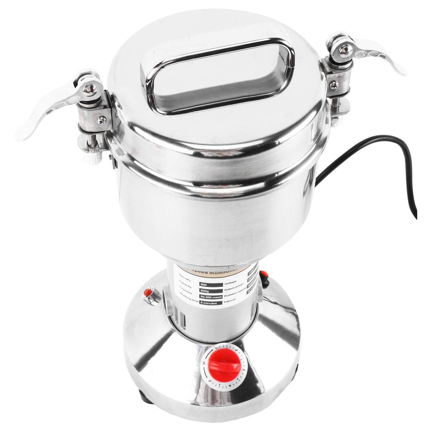 500g Commercial Electric Grain Mill Grinder - 2500W High-Speed Stainless Steel Powder Machine for Spices, Herbs, Coffee & Pepper - 70-300 Mesh, 36000 RPM - Perfect for Home Kitchens, Bakeries & Coffee Shops