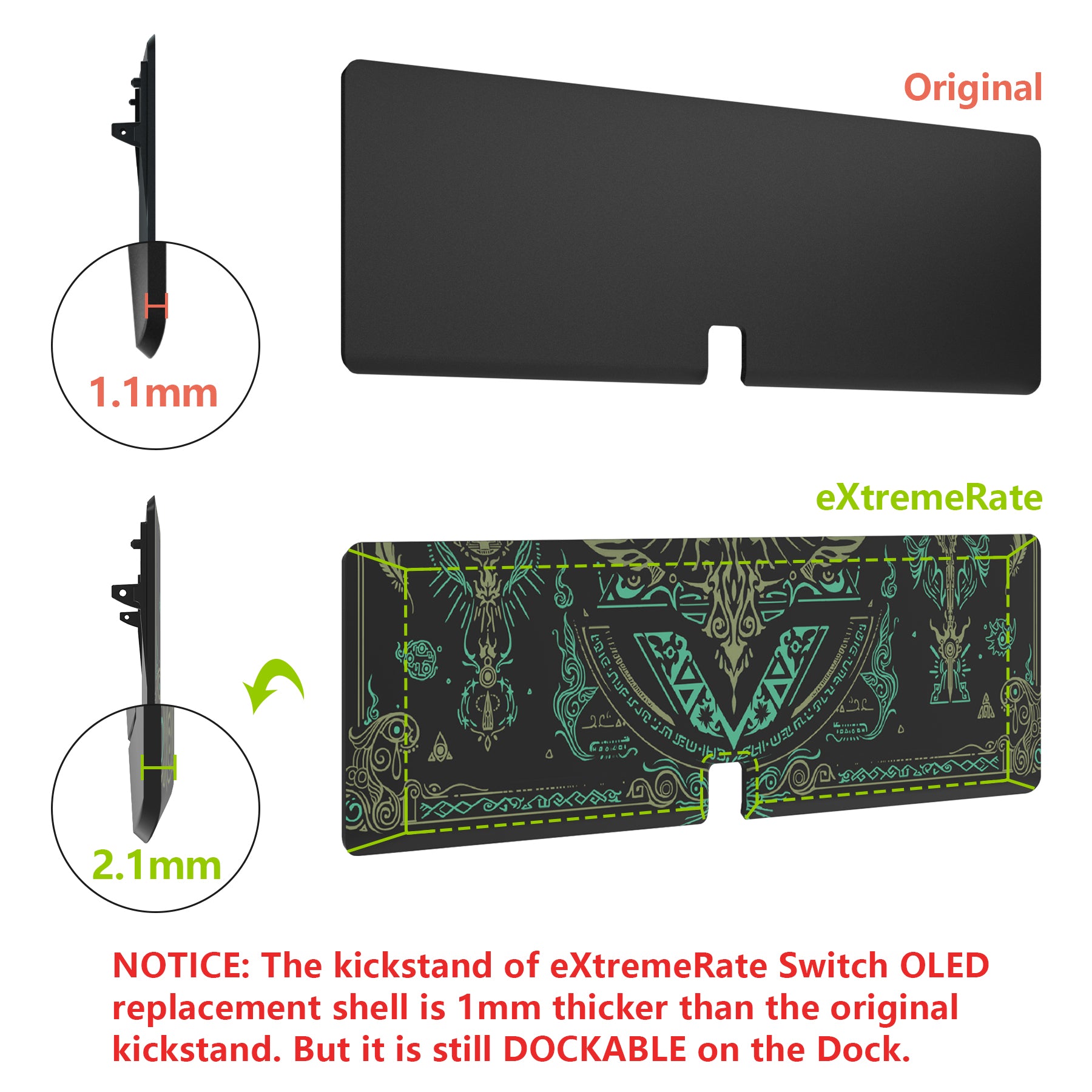 eXtremeRate Glow in Dark Totem of Kingdom Black Full Set Shell for Nintendo Switch OLED - Replacement Console Back Plate & Kickstand, Joycon Controller Housing with Full Button Set - Perfect for Gaming in Low Light & Nighttime Play