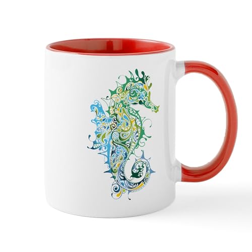 White/Red Inside - Paisley Seahorse Mugs