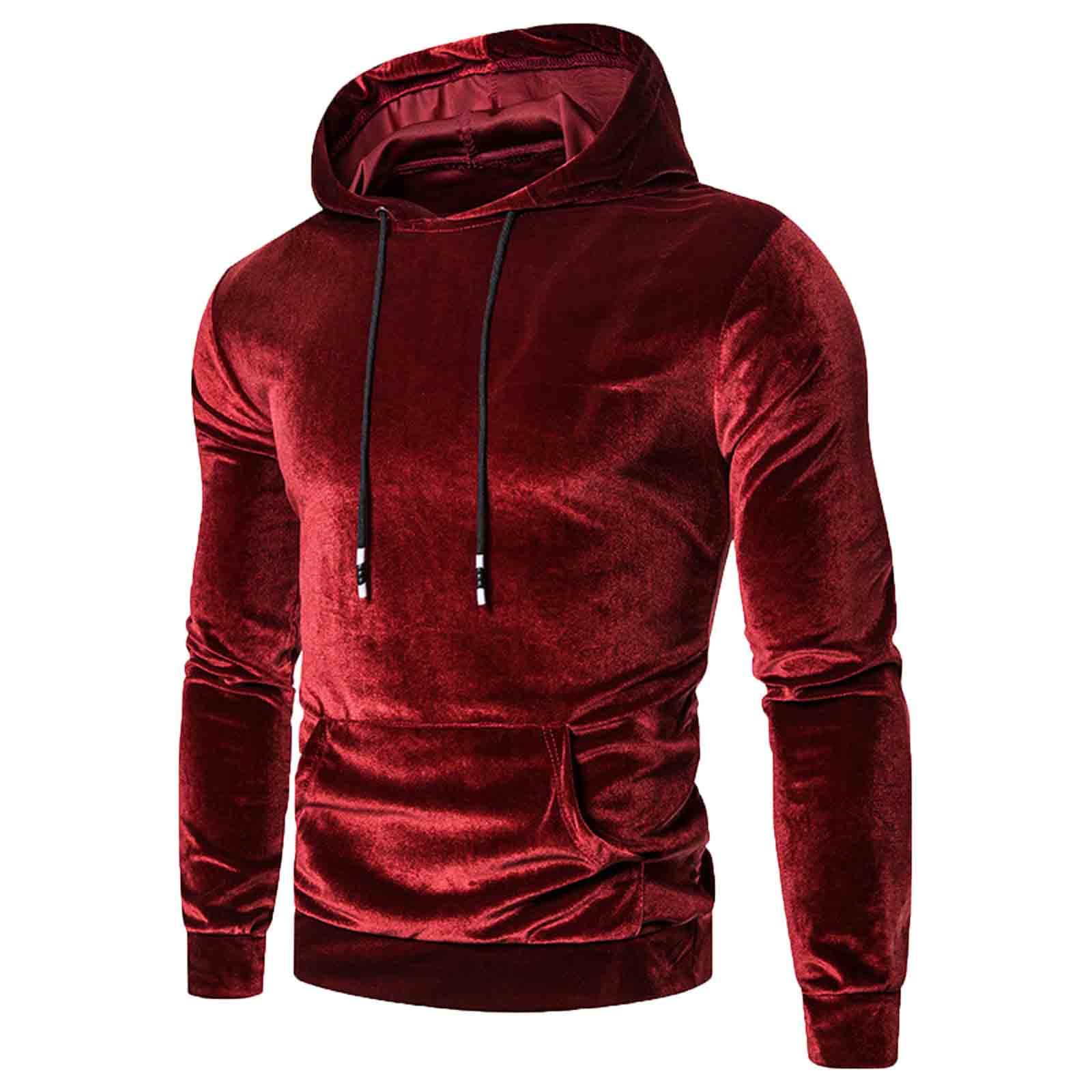 Men's Gold Velvet Hoodie - Casual Long Sleeve Pullover Sweatshirt with Hood for Spring Fashion | Perfect for Outdoor Activities, Streetwear & Layering
