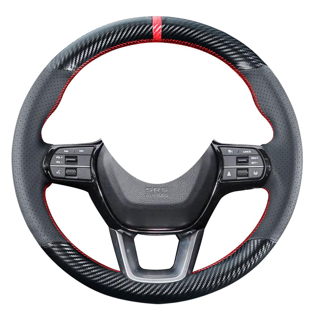 Premium DIY Carbon Fiber Steering Wheel Cover for Honda 11th Gen Civic (2022-2025) & Accord (2023-2025) - 15 Inch Leather Grip Upgrade | Enhanced Driving Comfort & Style | Perfect for Daily Commute & Sporty Driving Experience