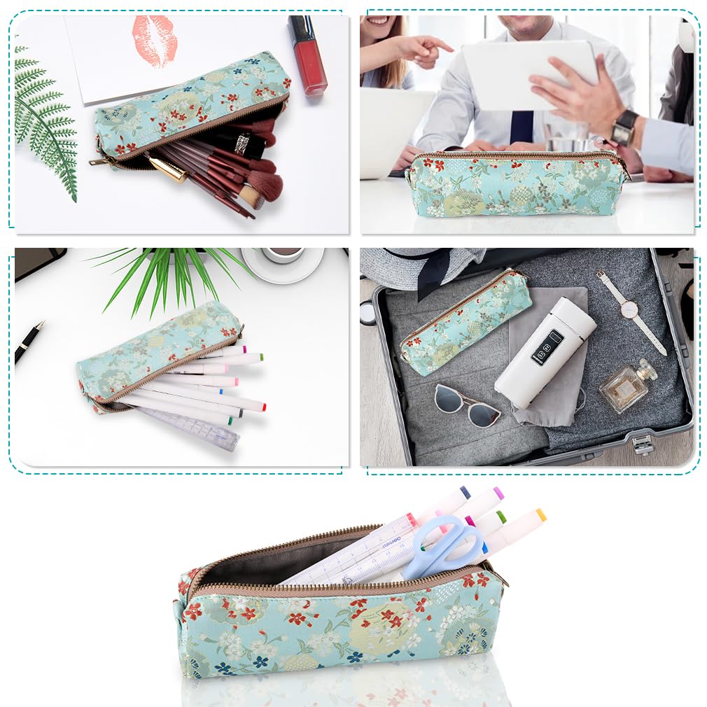 Vintage Embroidery Pencil Case - Women's Makeup & Office Organizer Bag (Blue) for Work & Travel