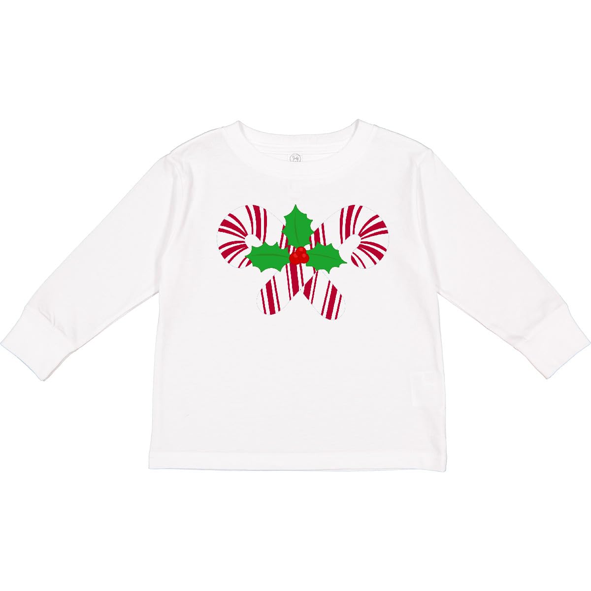 Inktastic Candy Canes & Holly Christmas Toddler Long Sleeve T-Shirt - Festive Holiday Outfit for Kids, Baby Boy & Girl Christmas Party, Family Photo Matching Shirts