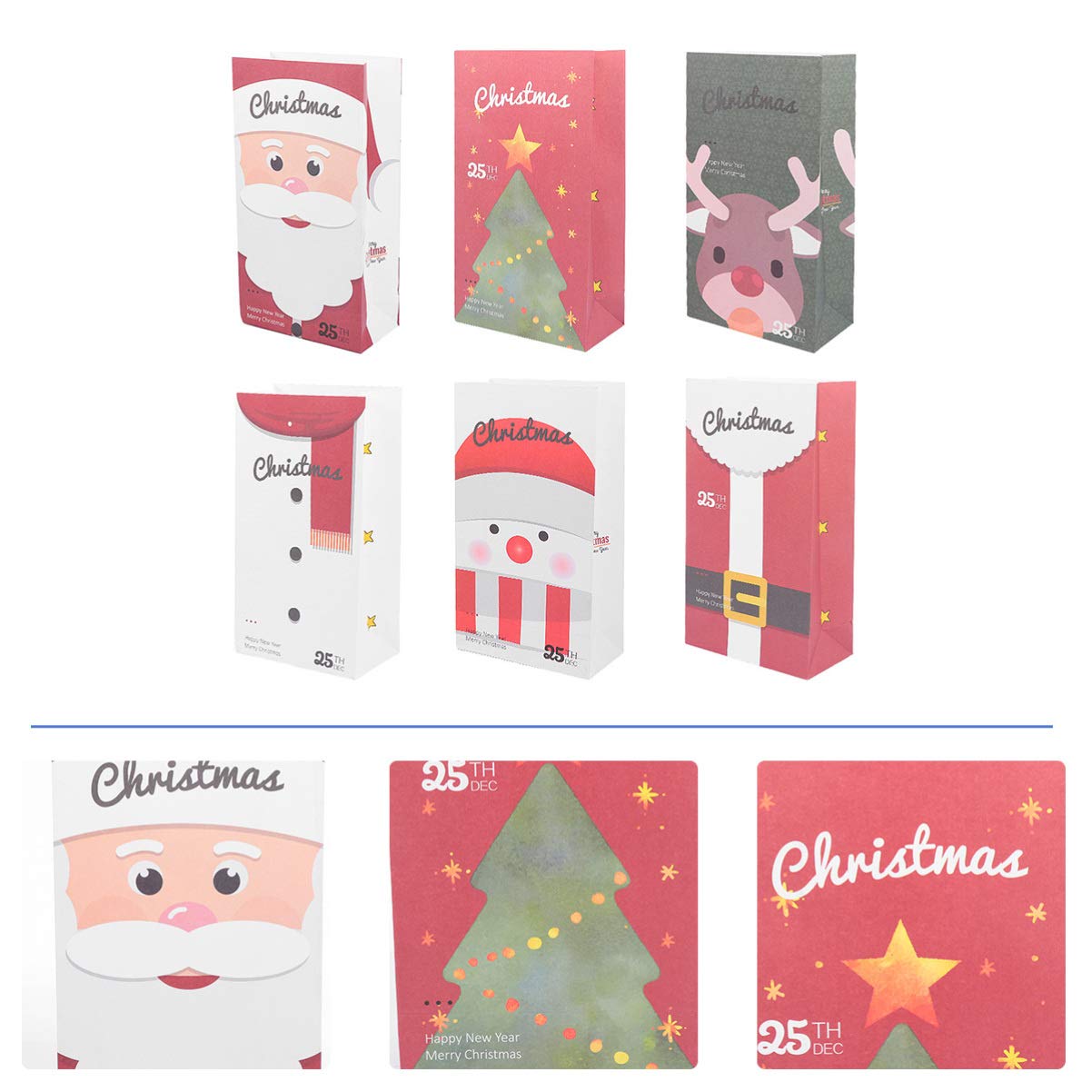 Hemoton 6-Piece Christmas Candy Gift Bags - Holiday Treat Bags for Cookies, Bakery, Presents & Party Favors | Snowman & Deer Pattern Decorative Wrapping | Perfect for Christmas Gifts, Cookie Exchanges & Holiday Parties