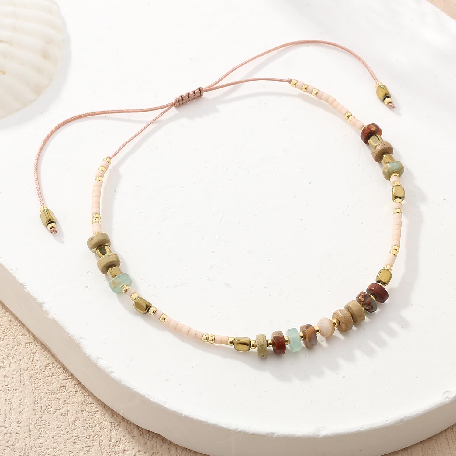KELITCH Adjustable Seed Bead Bracelet for Women - Handmade Braided String Bracelet with Agate, Turquoise, Lapis & Coral Beads - Boho Chic Jewelry for Everyday Wear, Gift Giving & Festival Fashion