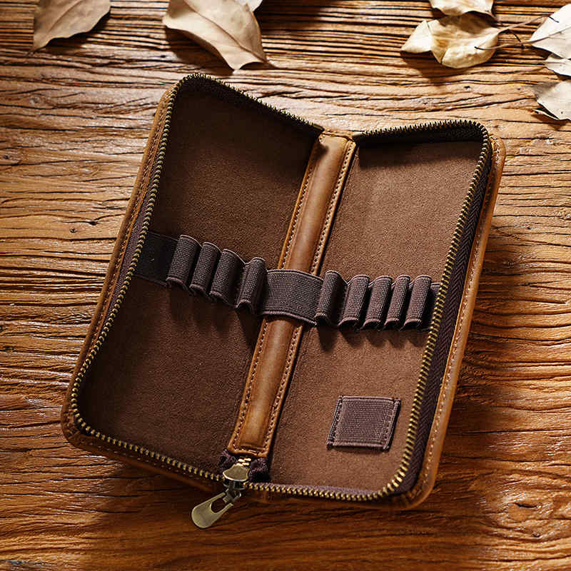 Premium Leather Pen & Pencil Case Holder - Elegant Stationery Organizer for Office, School & Travel - Perfect Gift for Writers & Students