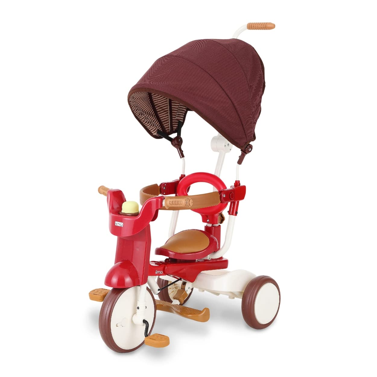 iimo Folding 3-in-1 Tricycle for Toddlers 1-3 Years Old - Japanese Design Baby Trike with Push Handle & Stroller Mode - Convertible Kids Tricycle for Boys & Girls (Red) - Perfect for Outdoor Play, Park Rides & Learning to Pedal