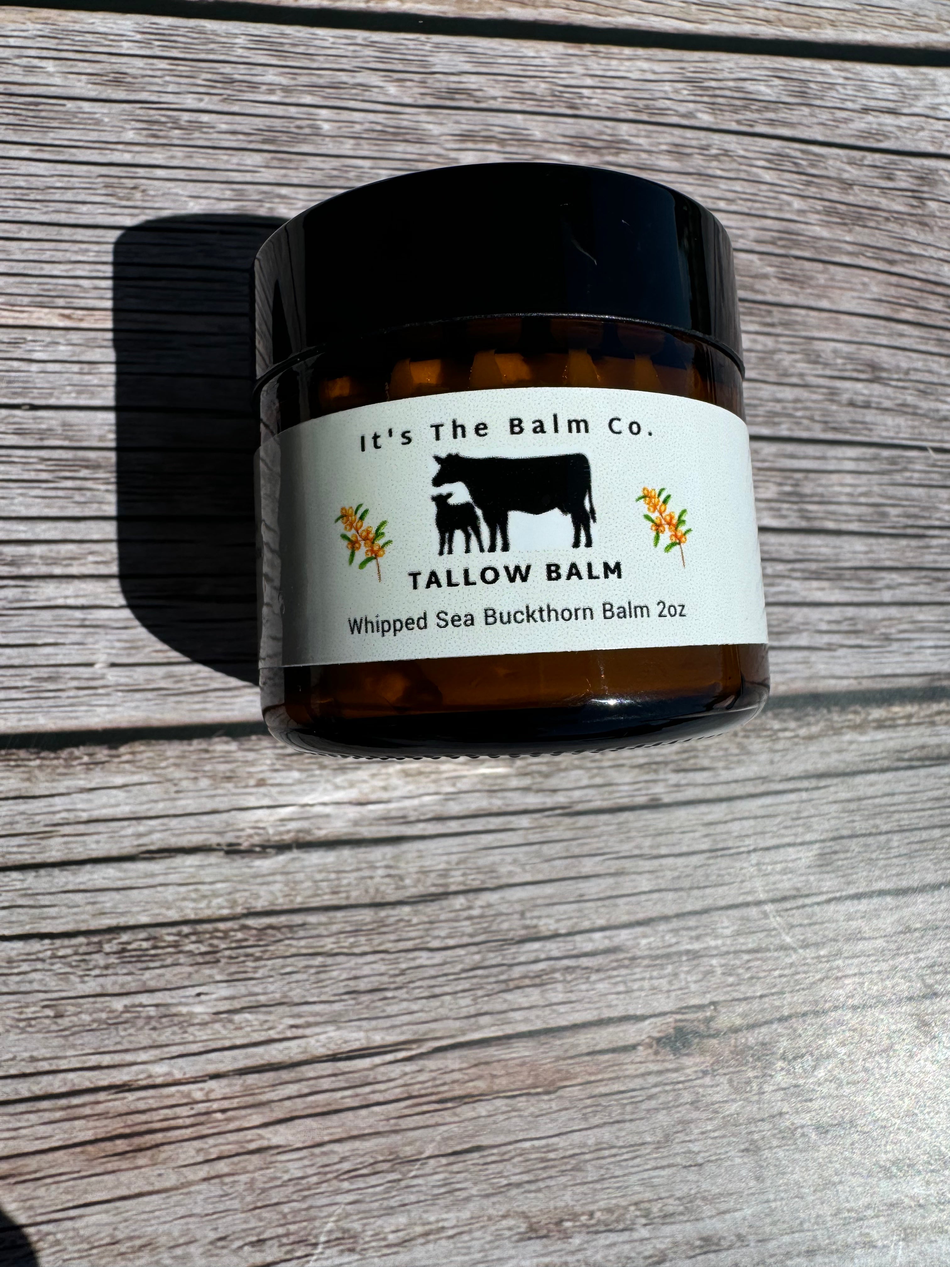 Organic 2oz Whipped Sea Buckthorn Tallow Balm - Natural Moisturizer for Dry Skin, Lips & Cuticles - Perfect for Winter Care & Eczema Relief