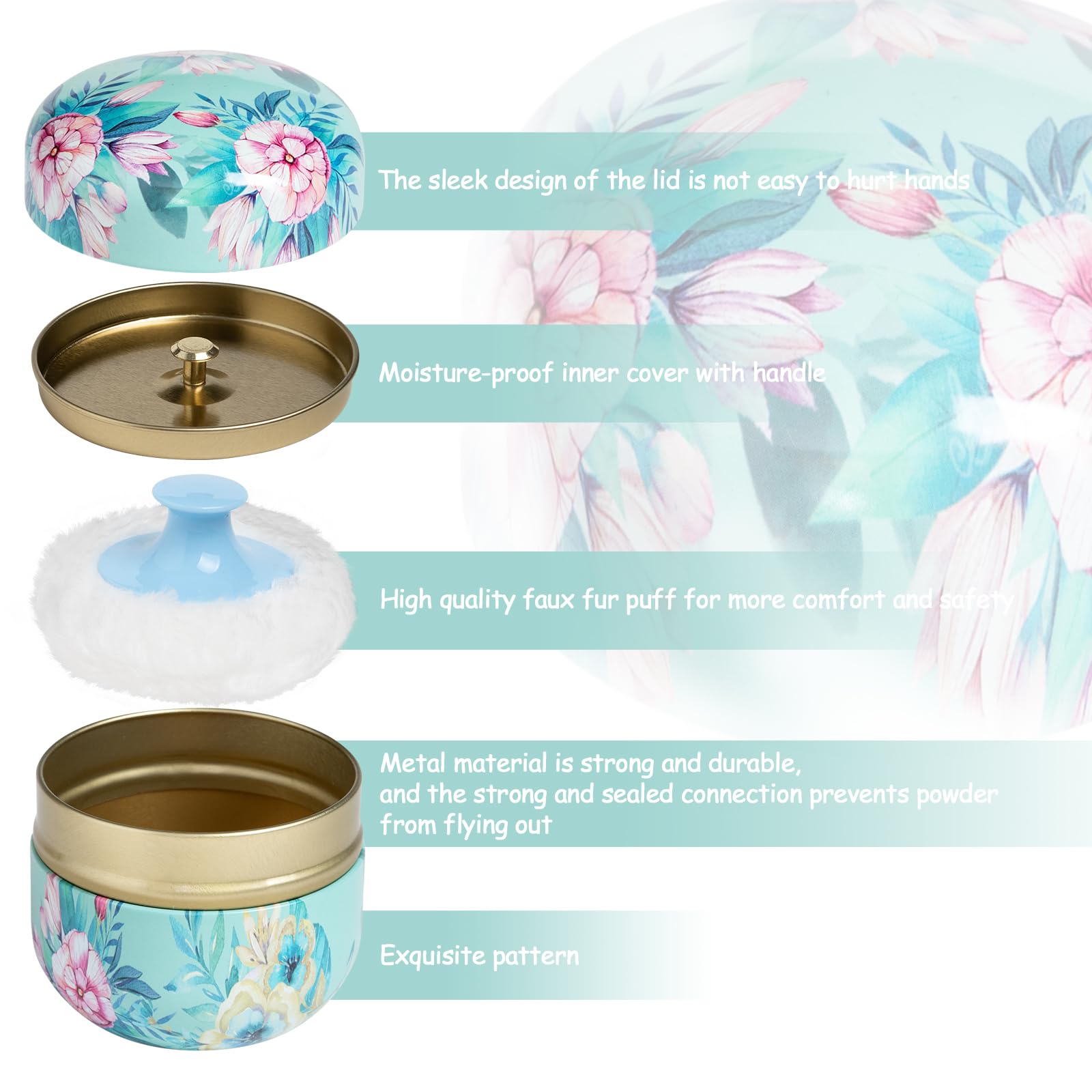 Premium Powder Puff & Loose Powder Container Set for Women & Baby - Travel-Friendly Body Dusting Powder Case with Soft Puff (Summer Flower Design) - Perfect for Makeup Touch-Ups, Baby Care & On-the-Go Use