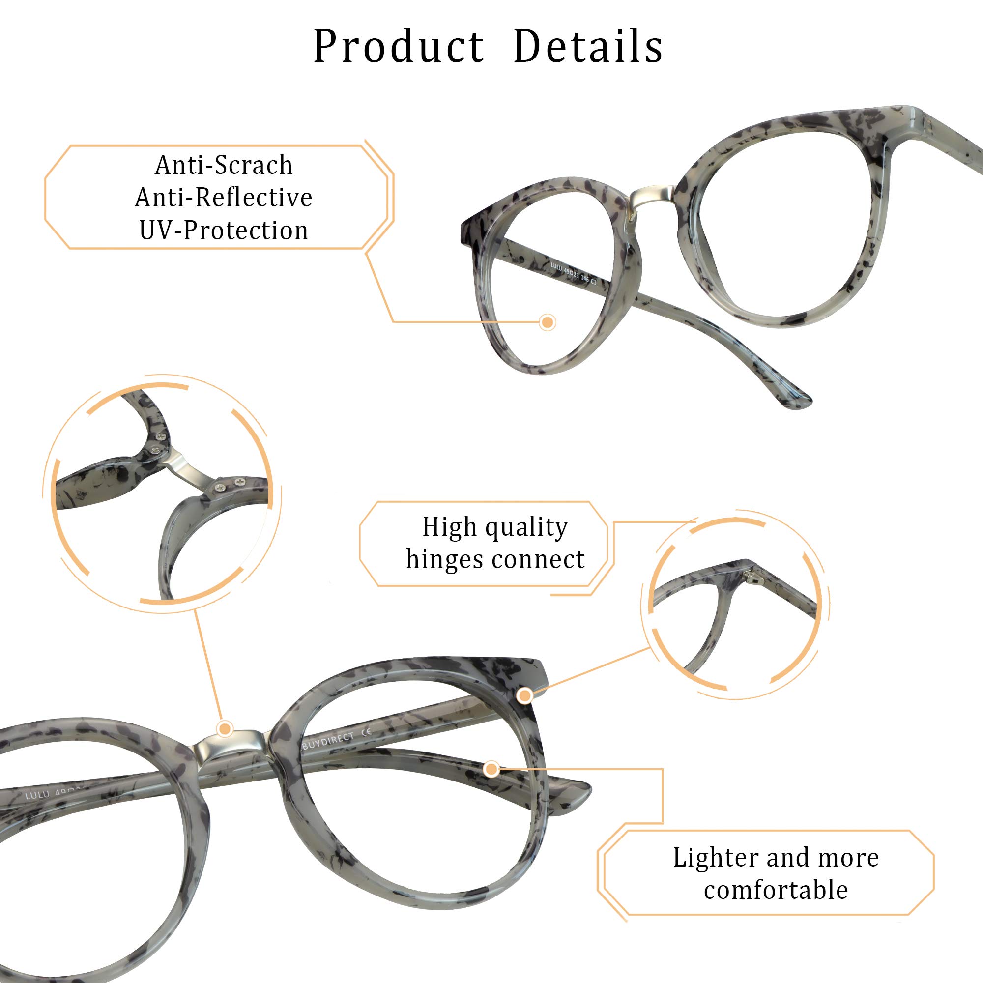 LifeArt Blue Light Blocking Glasses - Anti Eyestrain Computer & Gaming Glasses for Women & Men - Anti Glare UV Protection - Grey Frame +3.25 Magnification - Perfect for Office Work, Screen Time & Night Driving