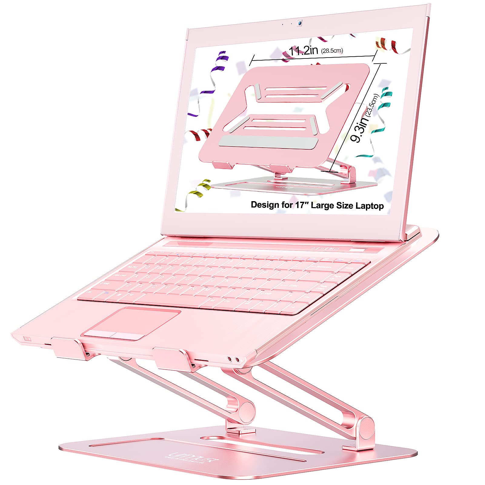 Urmust Adjustable Aluminum Laptop Stand for Desk - Rose Gold Laptop Riser Holder Compatible with MacBook Air Pro, Ultrabooks & All 11-17 Inch Laptops, Perfect for Home Office, Gaming & Study