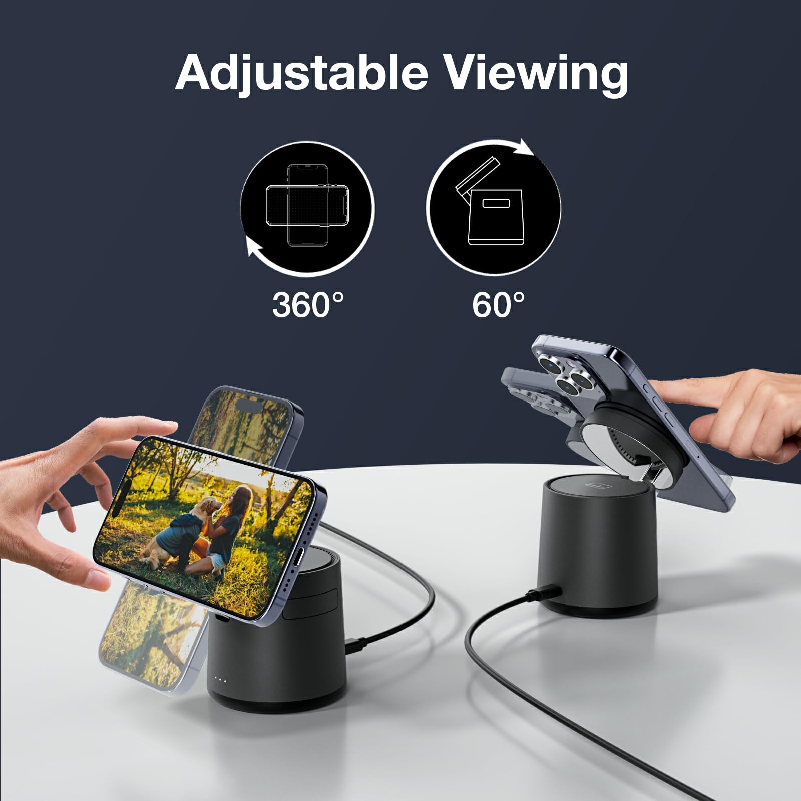 2025 Upgrade 3-in-1 Magnetic Wireless Charging Station - Fast Charging Dock for iPhone 16/15/14/13/12 Pro Max, Apple Watch & AirPods | Adjustable Portable Stand | Perfect for Home, Office & Travel (Gray)