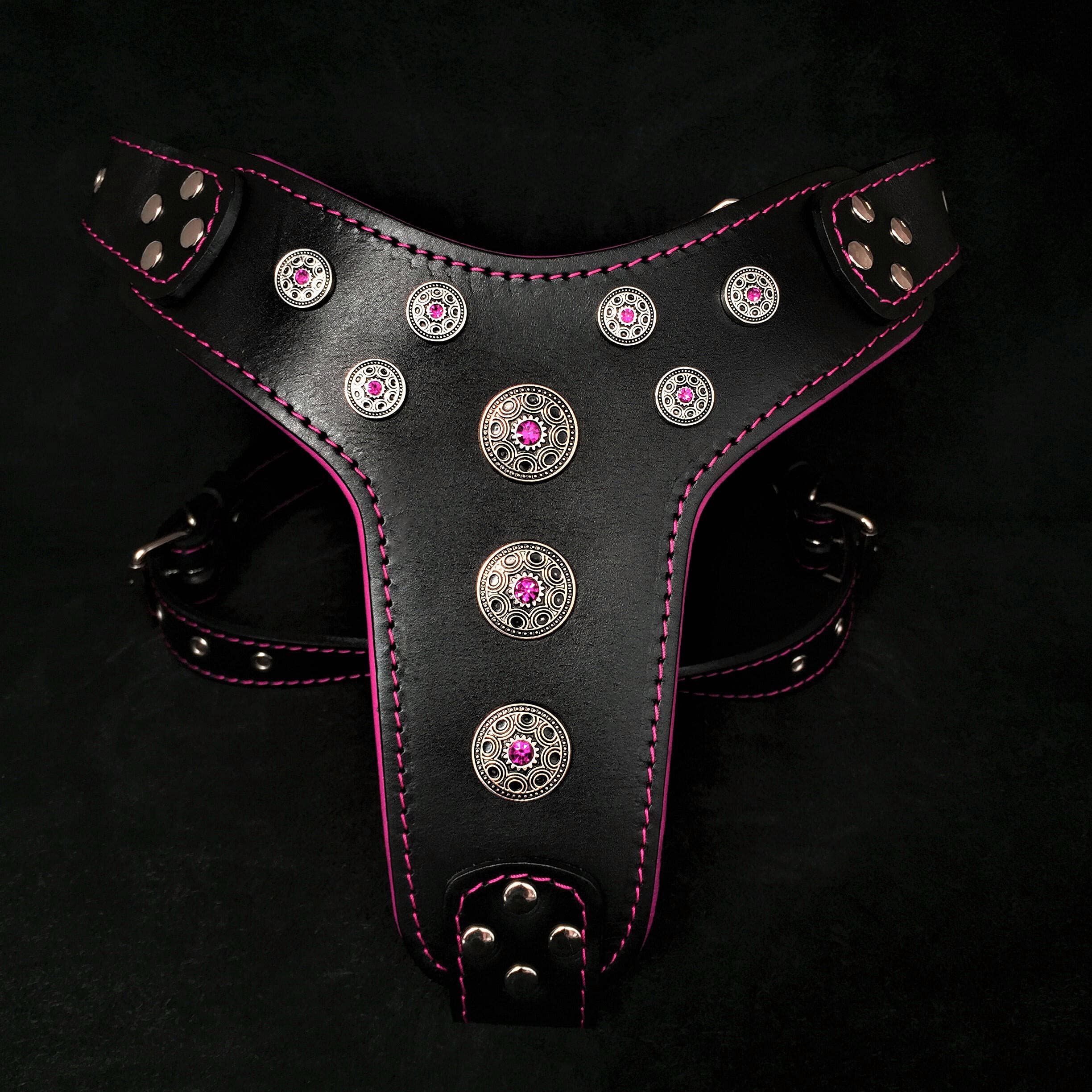 Bestia Bijou Genuine Leather Studded Dog Harness for Medium & Large Breeds - Durable & Stylish Pet Walking Accessory for Daily Walks & Outdoor Adventures