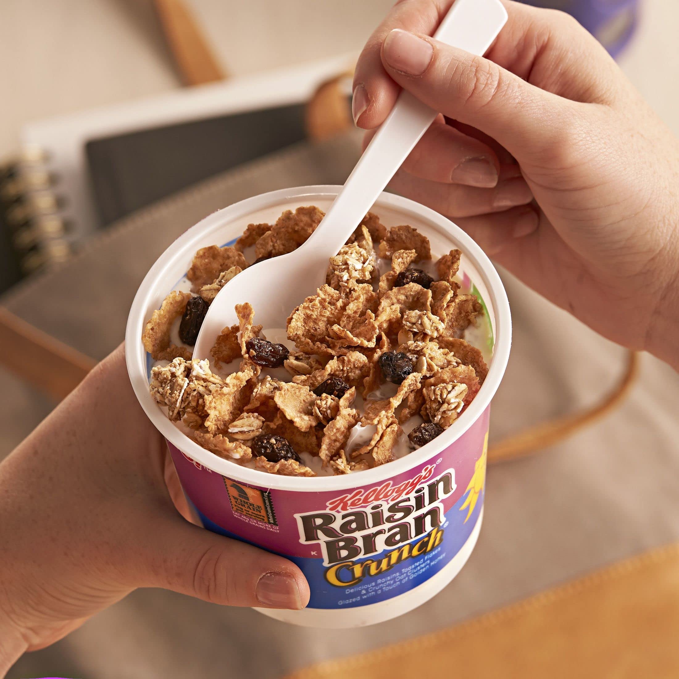 Kellogg's Raisin Bran Crunch Breakfast Cereal Cups - High Fiber Cereal with Real Raisins & Whole Grain, Original Flavor, 33.6oz Case (12 Single-Serve Cups) - Perfect for Quick Breakfast, Office Snacks & On-the-Go Nutrition