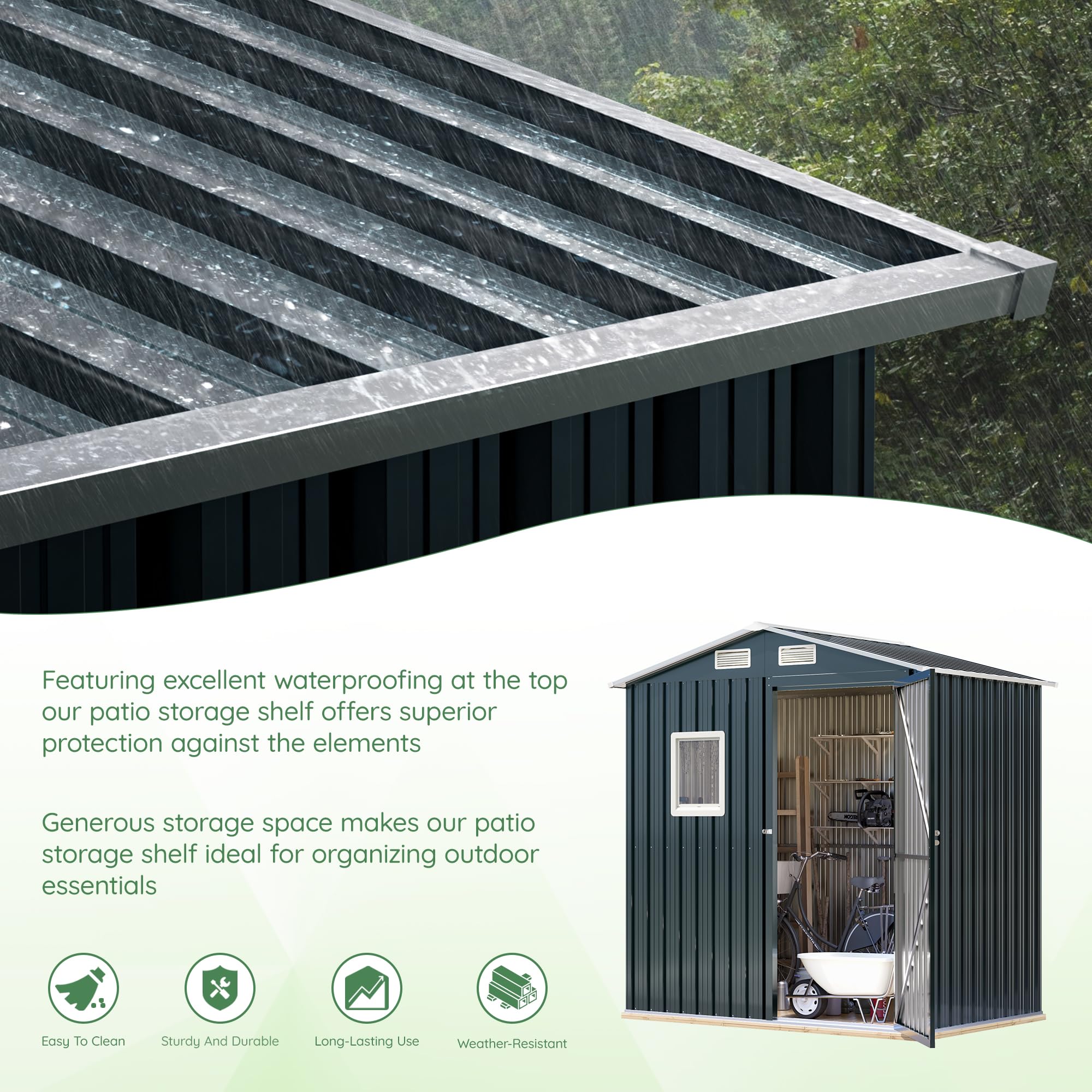 6x4x6.5 FT Compact Vertical Outdoor Steel Storage Shed with Lockable Doors - Heavy Duty Garden, Backyard & Patio Utility Shed for Tool Storage, Bike Shelter, Trash Can Enclosure & Chicken Coop | Weather-Resistant & Secure Outdoor Organization Solution