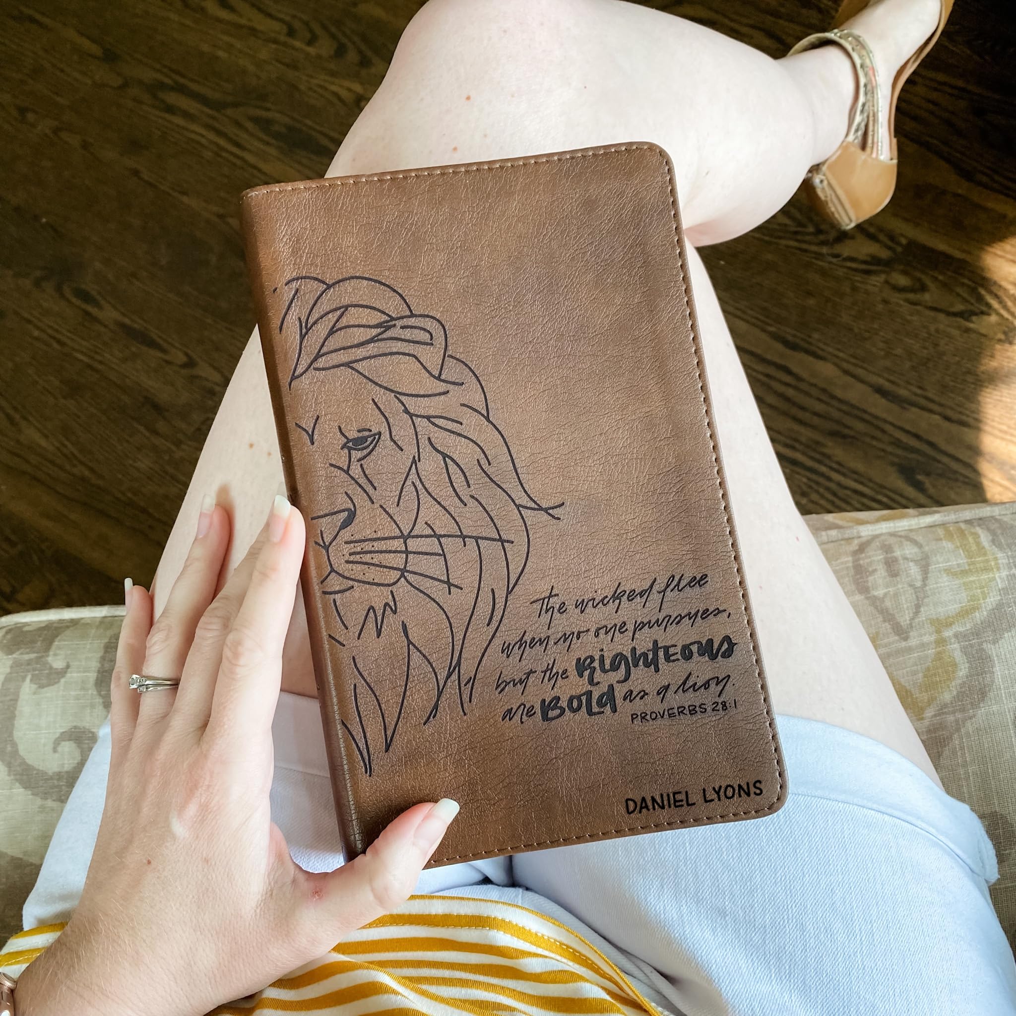 ESV Concise Study Bible - Brown Genuine Leather, Hand Lettered & Laser Engraved with Proverbs 28:1, Custom Name Personalization Available - Perfect Christian Gift for Baptism, Wedding, Birthday, Graduation - Ideal for Bible Study, Church Services & Spiritual Growth
