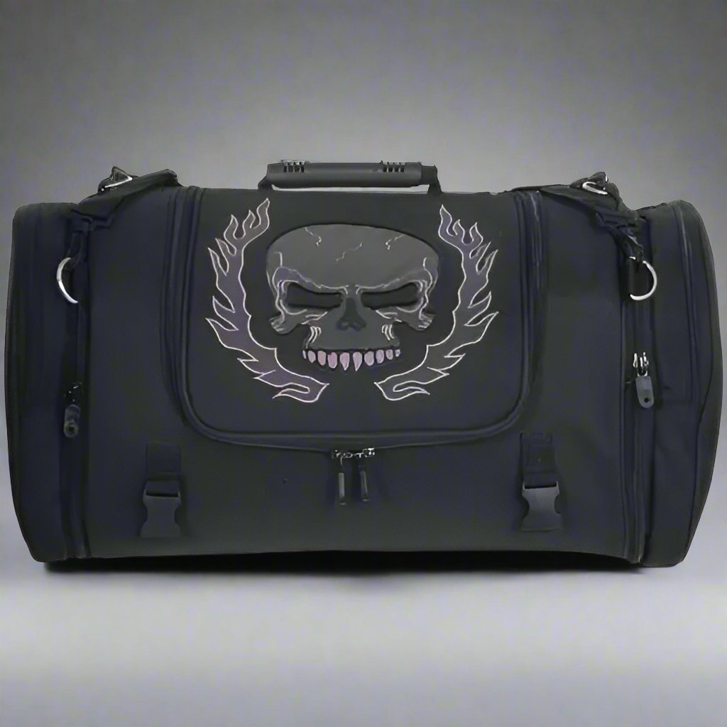 Skull Embroidered Duffle Bag for Travel & Gym - Stylish Large Capacity Weekender Bag for Men & Women - Perfect for Camping, Sports, Workout & Overnight Trips