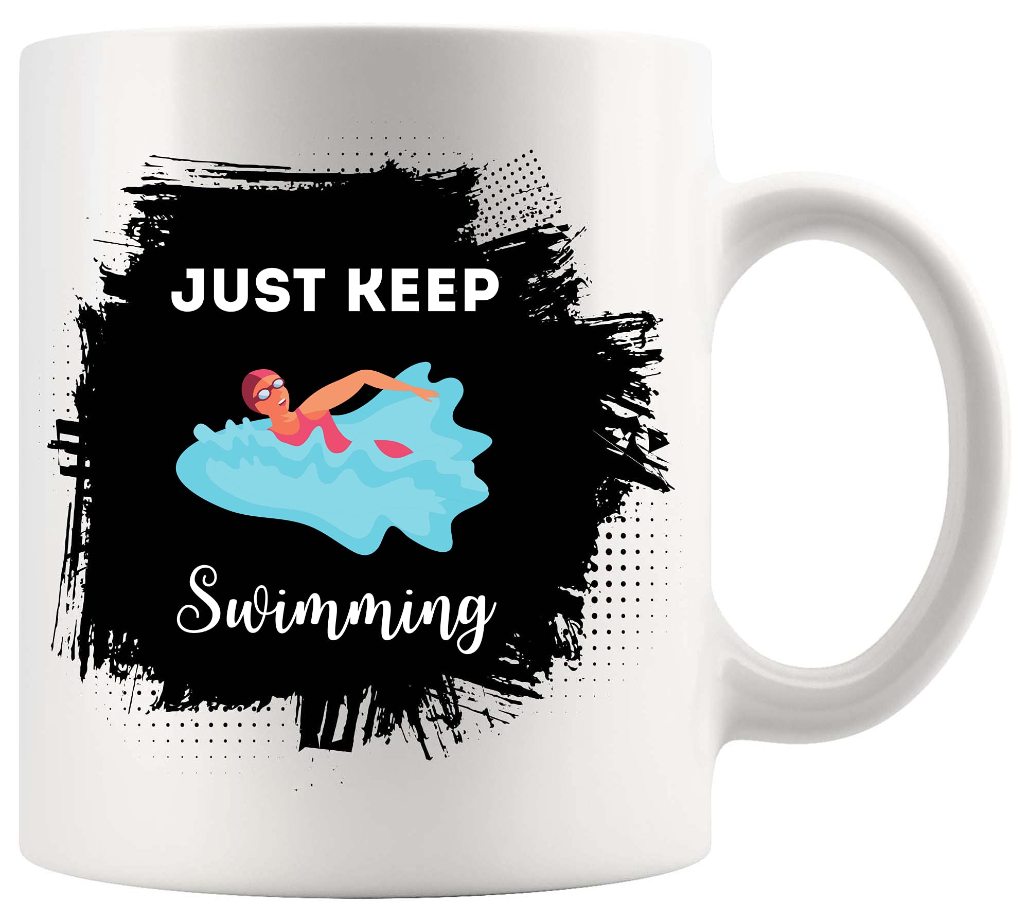 Funny Swim Sport Swimmer Mug - 11Oz White Coffee Cup with 'Just Keep Swimming' Quote - Perfect Gift for Swimmers, Coaches & Pool Enthusiasts