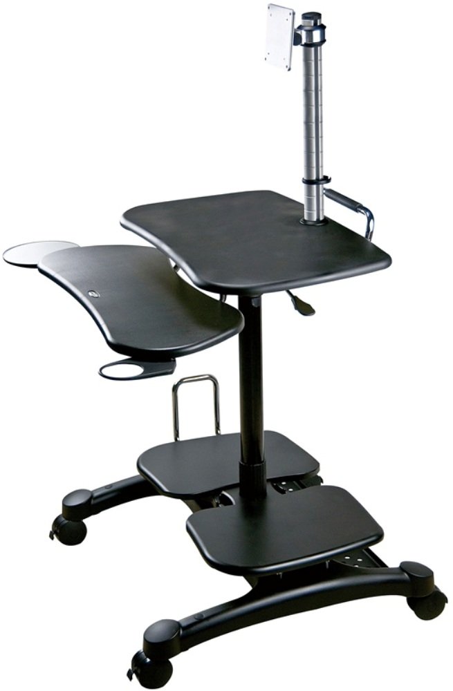 Aidata LDC003P Adjustable Sit Stand Mobile PC Workstation with Gas Spring Pole - High Impact ABS Plastic (Black) - Ergonomic LCD/LED Monitor Mount for Home Office & Gaming Setup