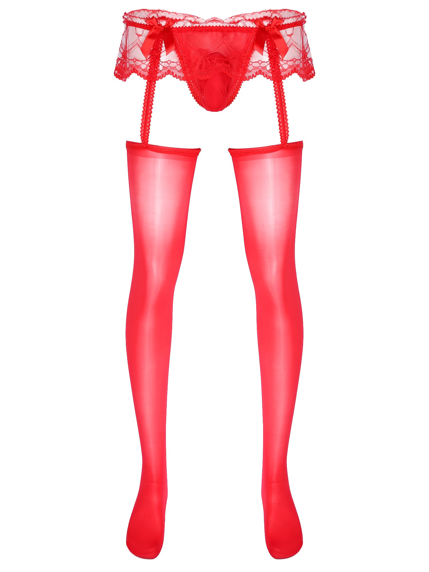 **Men's Sheer Lace Pantyhose with Bulge Pouch & Garters - Sexy Lingerie Stockings for Crossdressing, Cosplay & Sensual Nights**