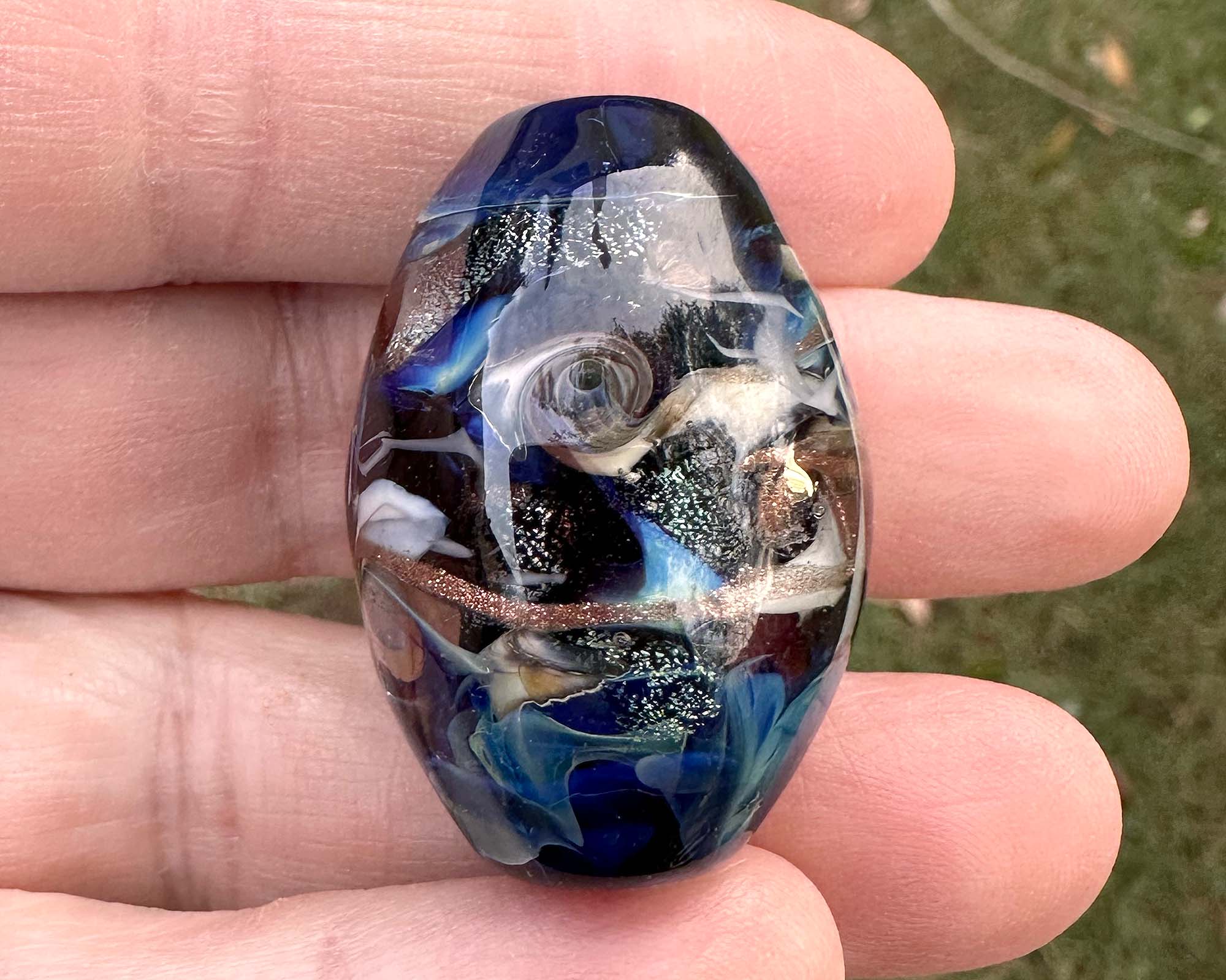 Galaxy Blue Dichroic Glass Lampwork Focal Bead SRA - Handmade Jewelry Making Supplies for Necklaces, Bracelets & DIY Crafts