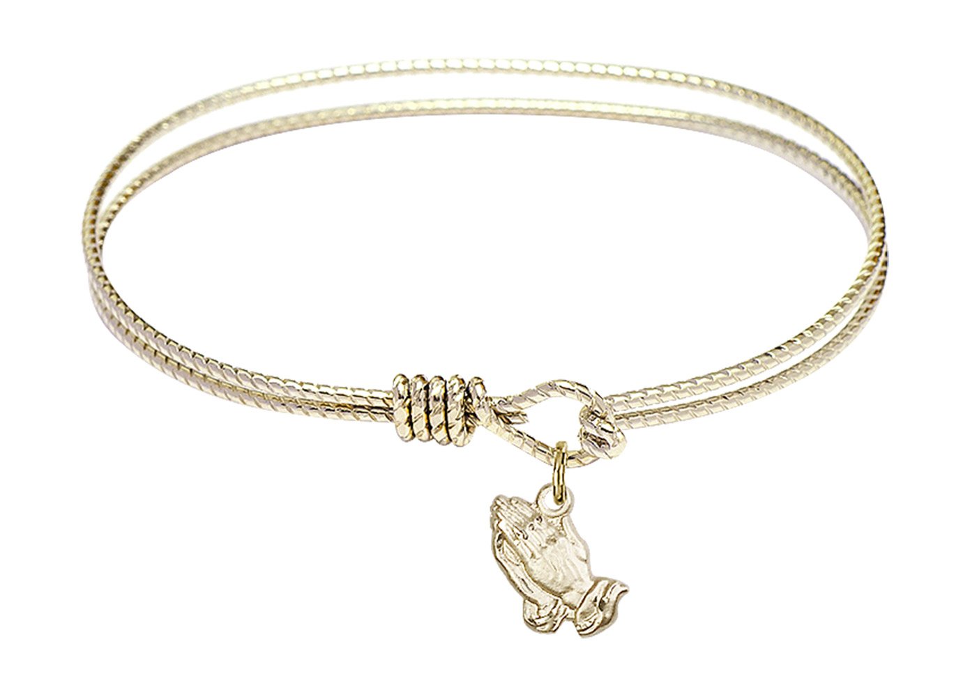 F A Dumont 6 1/4 Inch Oval Eye Hook Bangle Bracelet with Praying Hands Charm - Elegant Jewelry for Women, Perfect for Church, Weddings & Everyday Wear