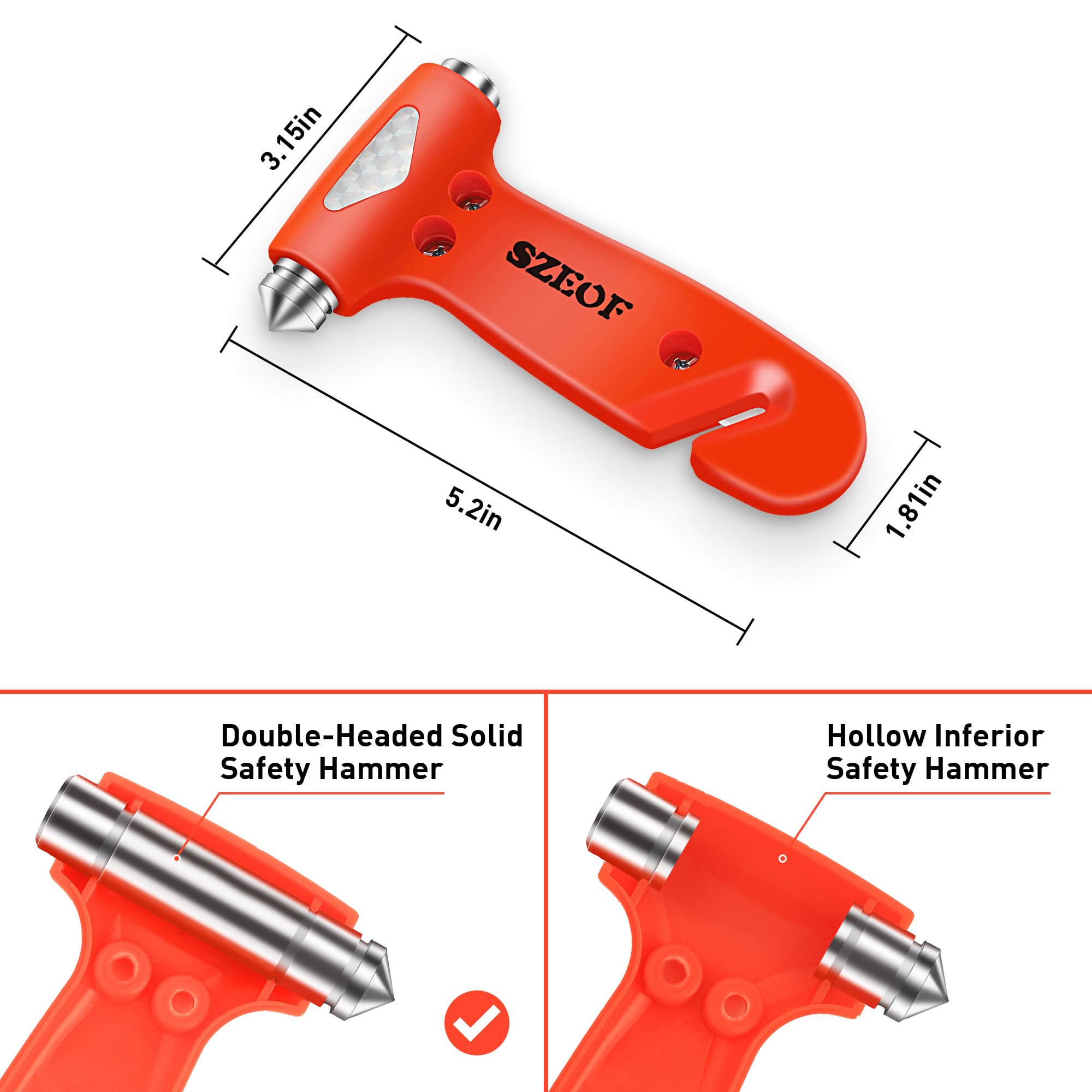 2 Packs Car Safety Hammer with Seatbelt Cutter, Multifunctional Car Escape Tool for Emergency, Automotive Window Breaker for Family Safety, Orange - Essential for Roadside Emergencies and Vehicle Accidents
