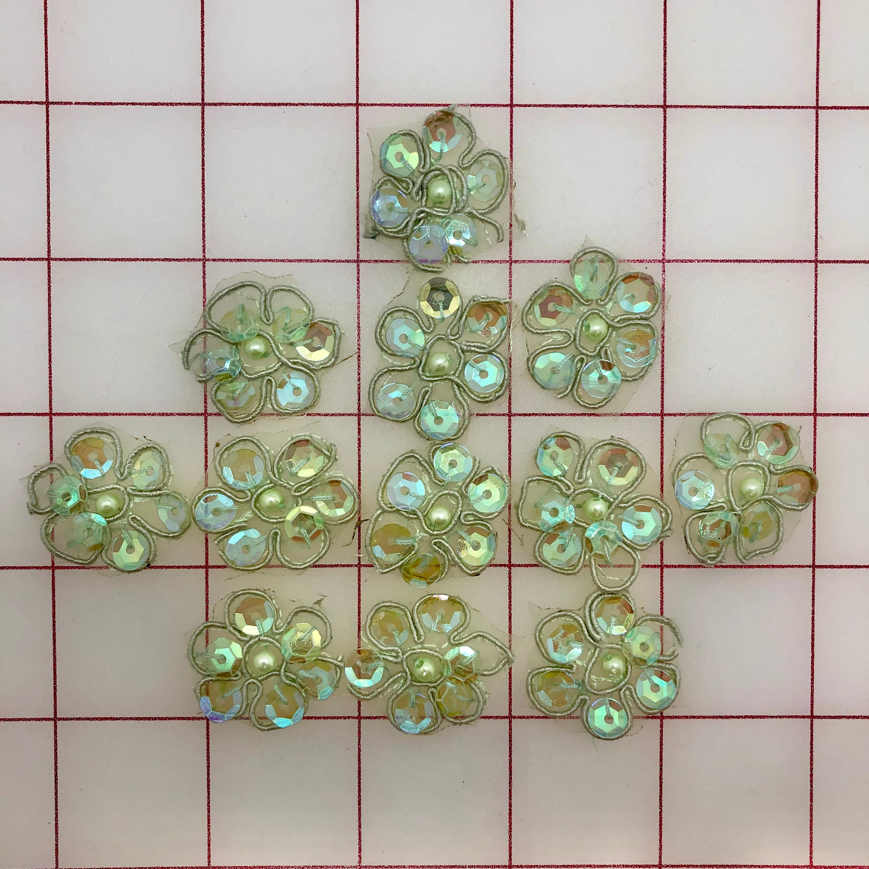 1 Inch Sage Green Sequined Flower Appliques - 12 Pack for DIY Crafts, Wedding Decor, and Costume Embellishments