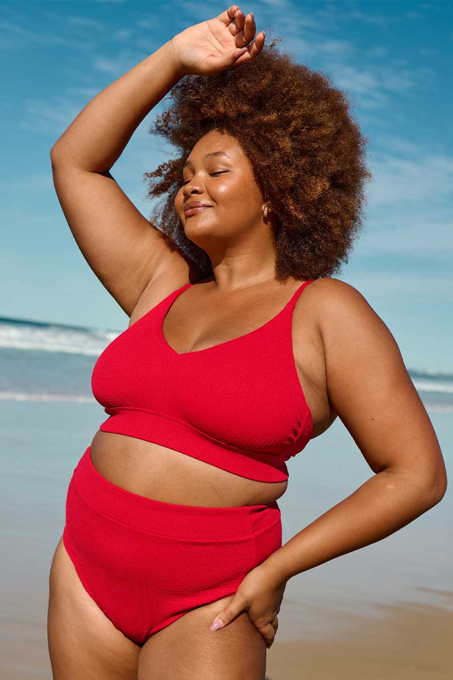 Byron Adjustable Bikini Top for Women - Red Textured Swimwear for Beach, Pool & Summer Vacations