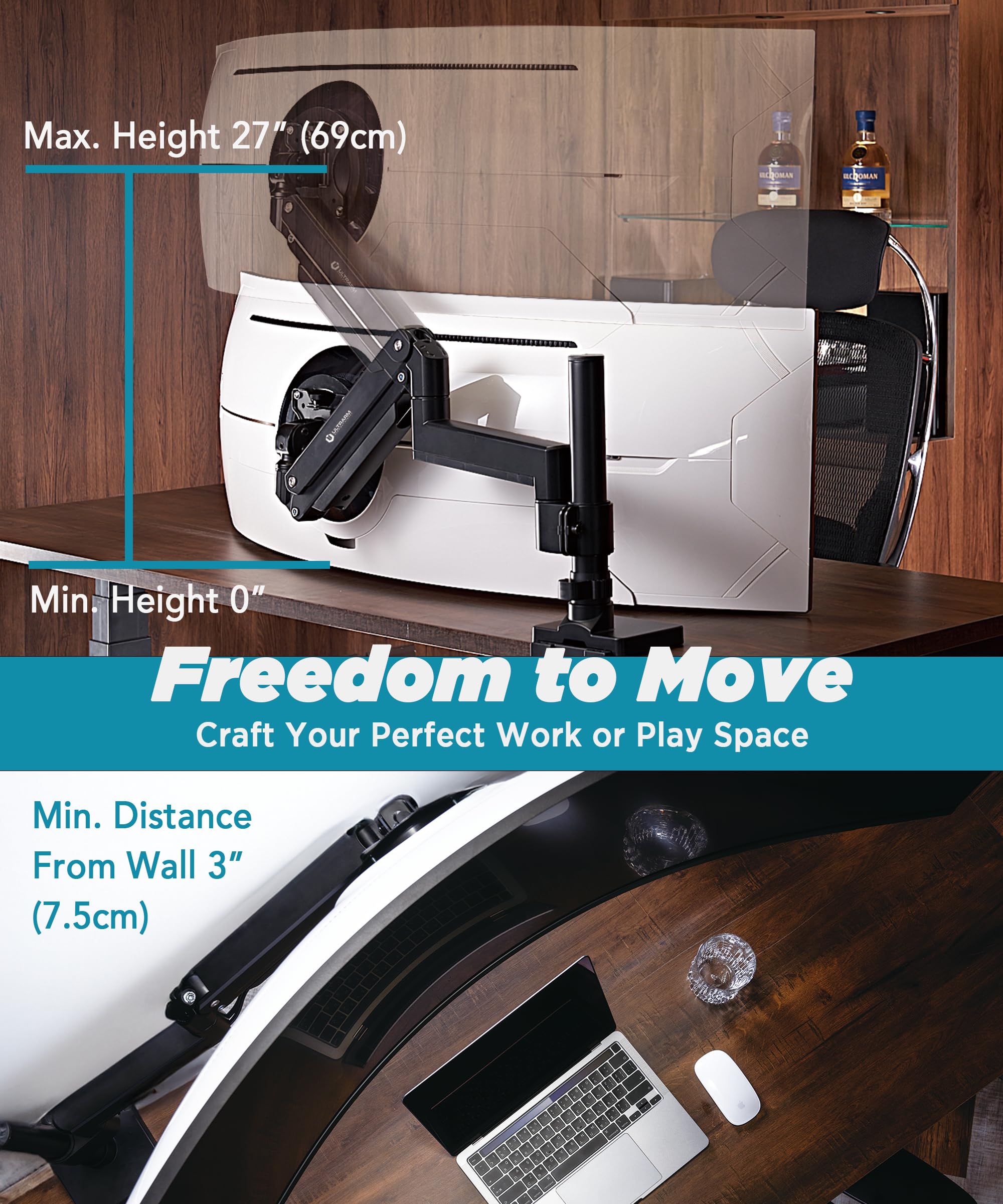 Heavy Duty Monitor Arm for Ultrawide Monitors up to 57