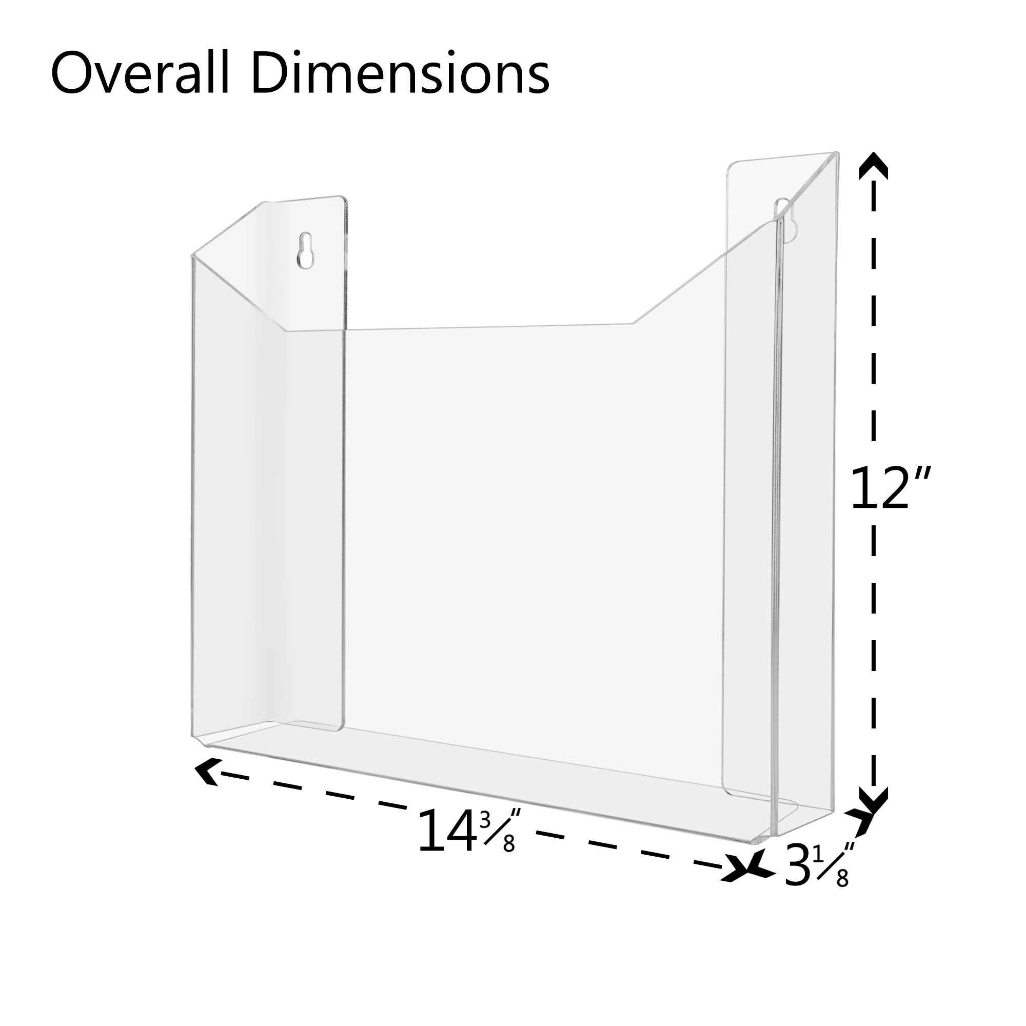 13.75 Inch Clear Acrylic Wall Mount File Holder - Extra Wide Marketing Display Caddy for Oversized Newspapers & Literature (Includes Hardware) - Perfect for Office Organization & Retail Store Displays