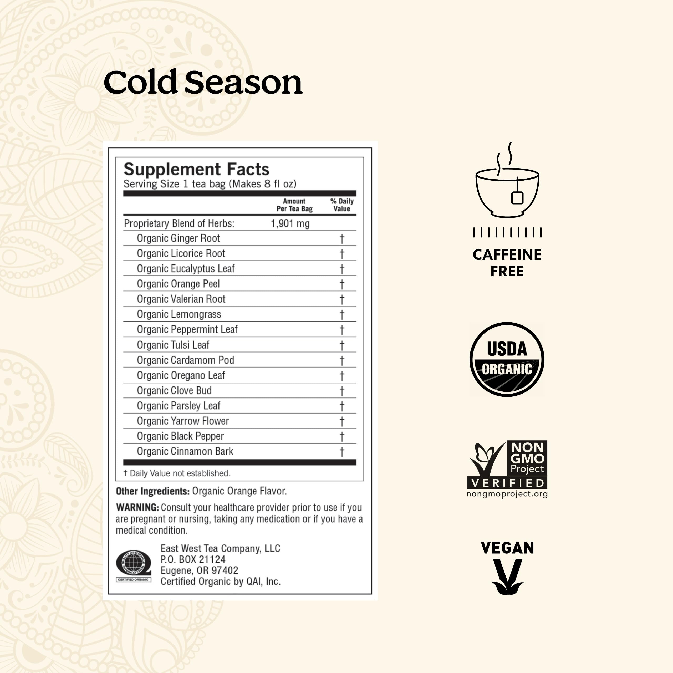 Organic Yogi Cold Season Tea - 16 Tea Bags per Pack (4 Packs) - Herbal Respiratory Support with Ginger, Cardamom & Eucalyptus - Immune Boosting Tea for Winter & Flu Season - Perfect for Cold Relief, Wellness & Relaxation