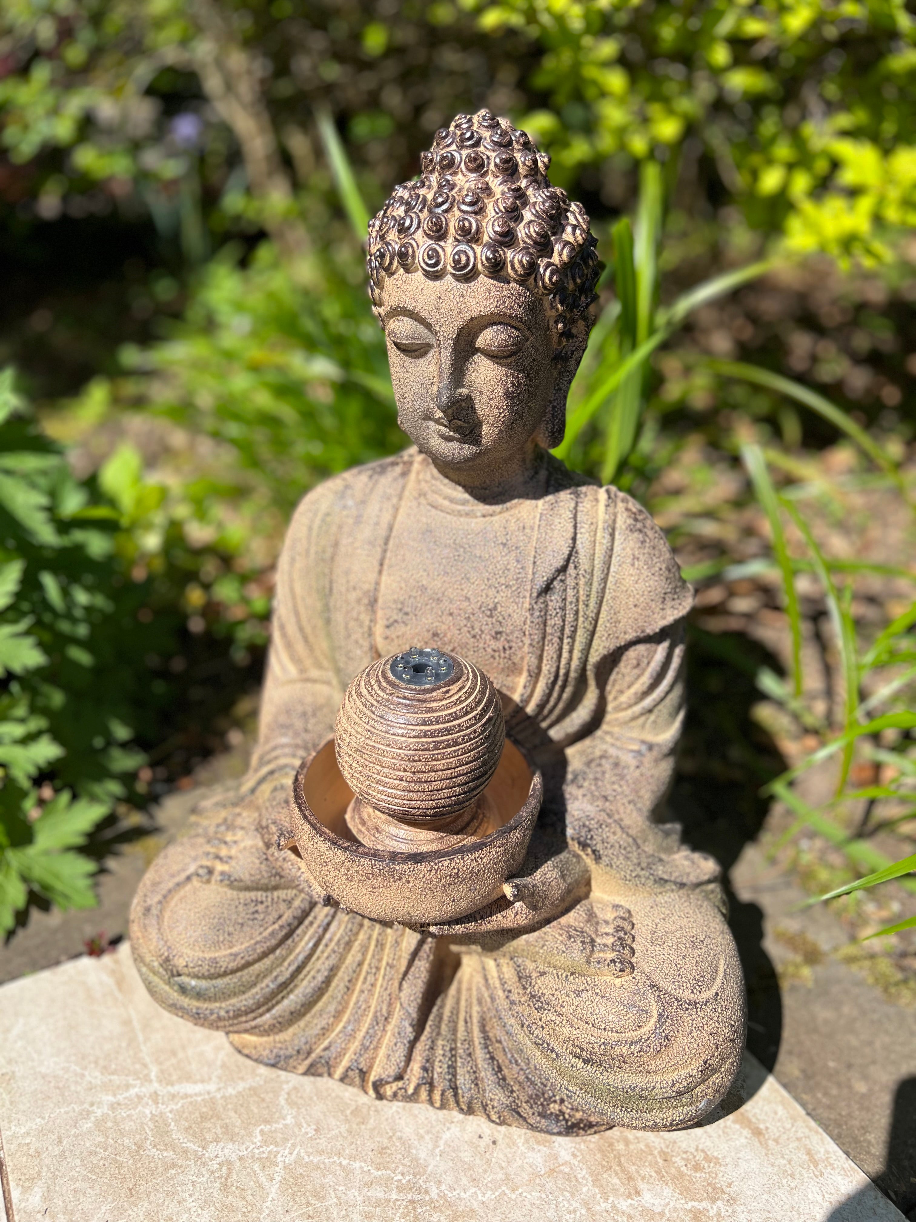 Solar Powered LED Meditating Buddha Water Fountain - 36x29x50cm Outdoor Garden Decor for Relaxation & Zen Meditation Spaces