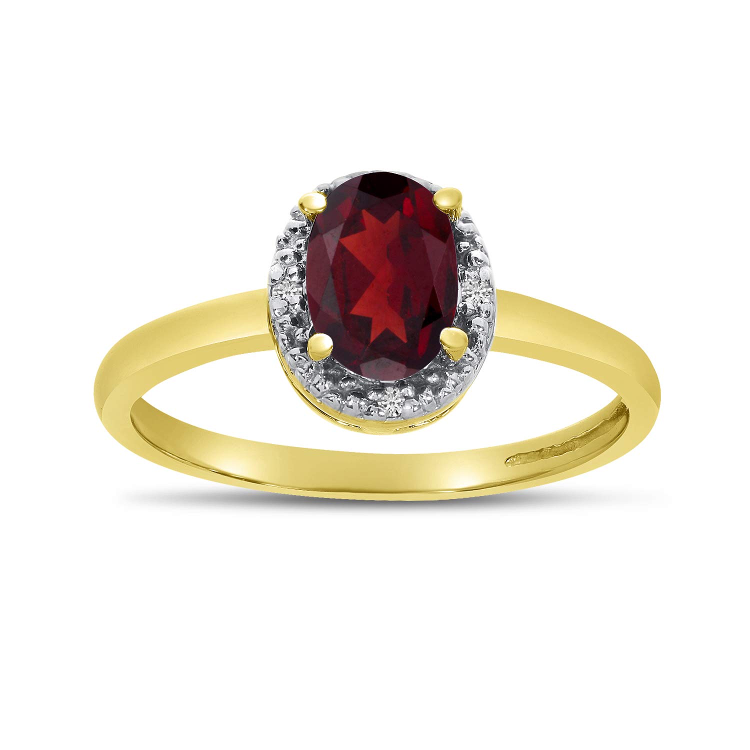 10K Yellow Gold Oval Garnet and Diamond Ring for Women - Elegant Vintage Style Jewelry Gift for Anniversary, Engagement, or Special Occasion