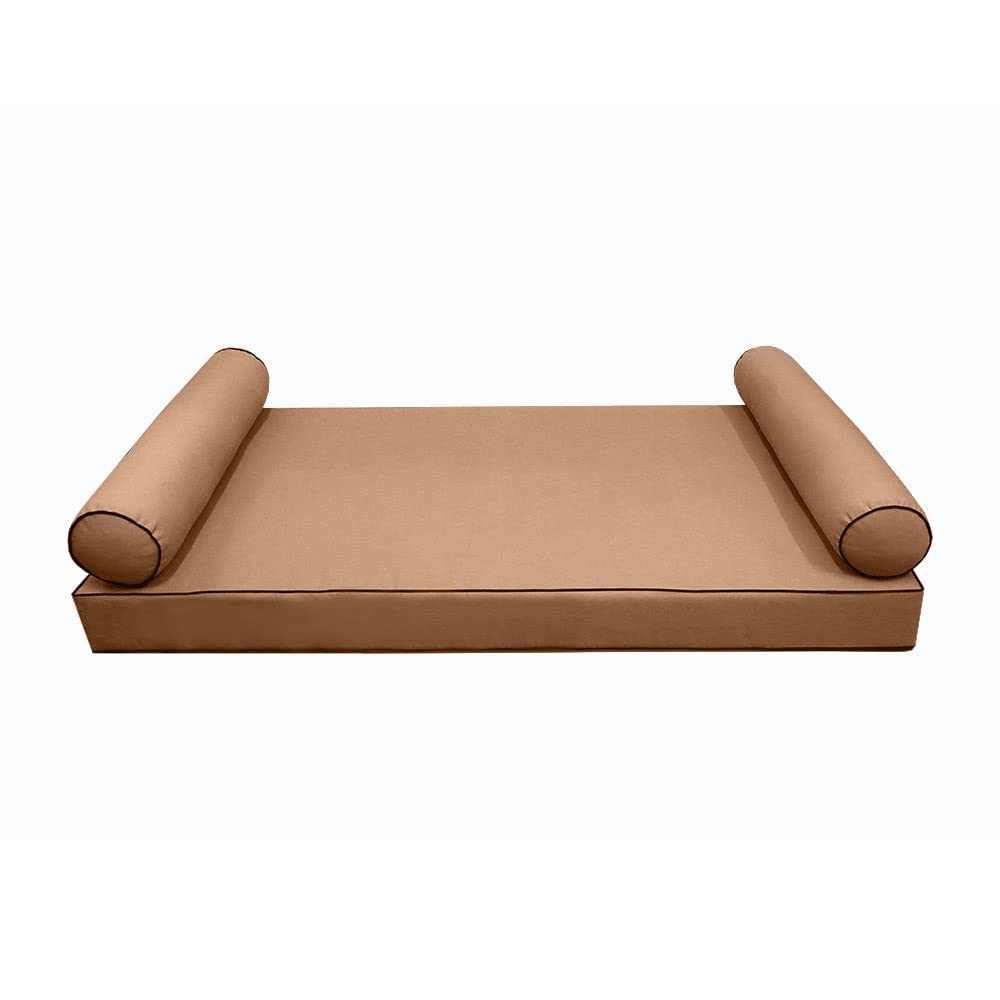 Prolinemax Style5 3PC Crib Size Outdoor Daybed Set - Contrast Pipe Trim Mattress Bolster Pillow with Fitted Slipcover (AD104) | Perfect for Patio, Poolside & Garden Relaxation