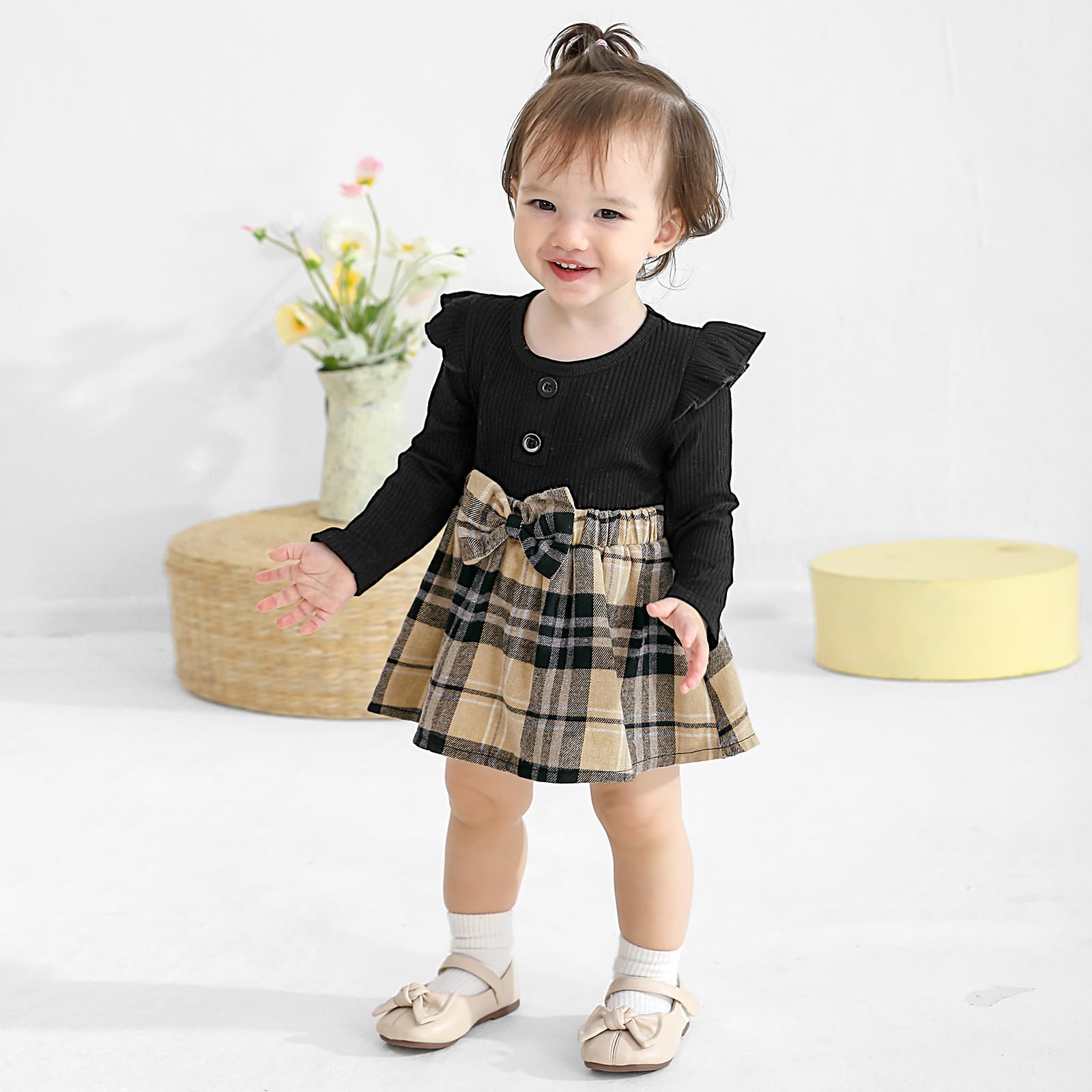 Adorable Baby Girl Fall Winter Outfit - Newborn Infant Ruffle Romper Dress with Headband | Cute 0-18 Months Baby Clothes | Perfect for Holiday Photos, Birthday Parties & Family Gatherings