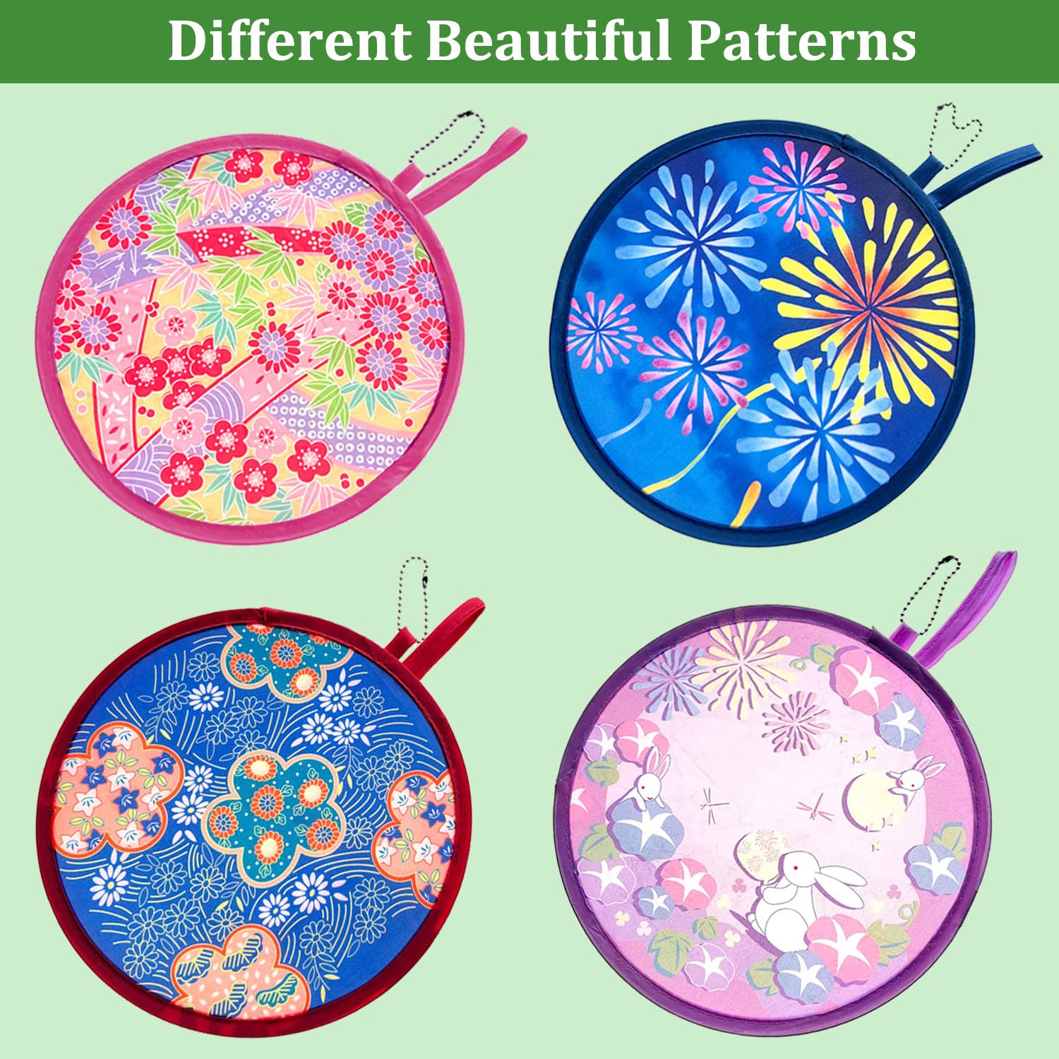 Japanese Style Foldable Hand Fan - 4 Pack Beautiful Pattern Round Folding Fans for Summer Cooling, Wedding Decor, Home Decoration & Festival Accessories | Perfect for Outdoor Events, Cosplay & Traditional Ceremonies