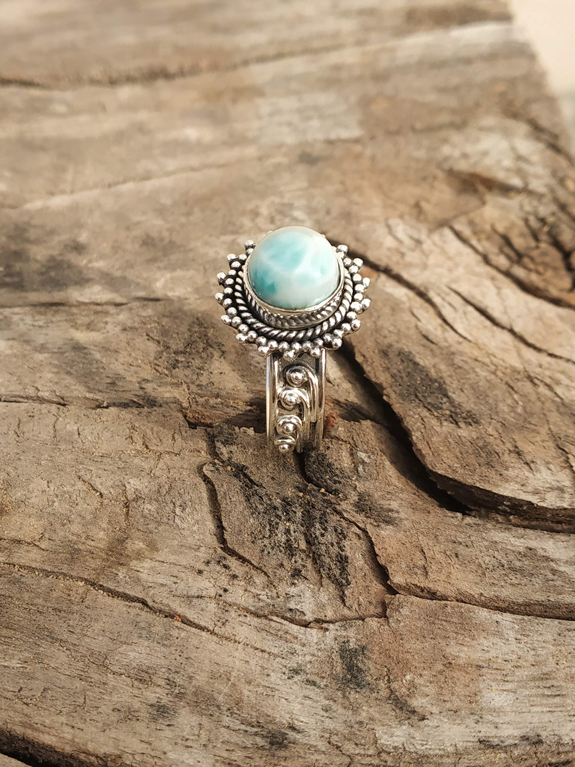 Larimar Ring Sterling Silver | Dominican Republic Stone Jewelry | Boho Vintage Style Promise Ring | Anniversary & Bridesmaid Gift for Her | Perfect for Weddings, Beach Vacations & Boho Fashion