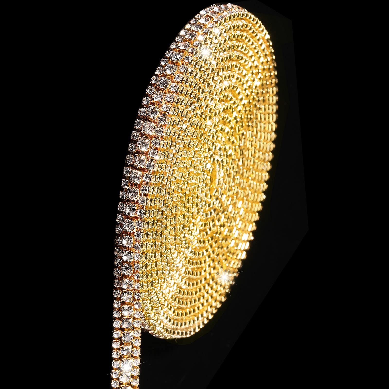 Hicarer 3 Rows Crystal Rhinestone Chain Strips for Sewing, DIY Crafts, Wedding Decor, Jewelry Making - Perfect for Bridal Accessories, Costume Embellishment, and Home Decoration