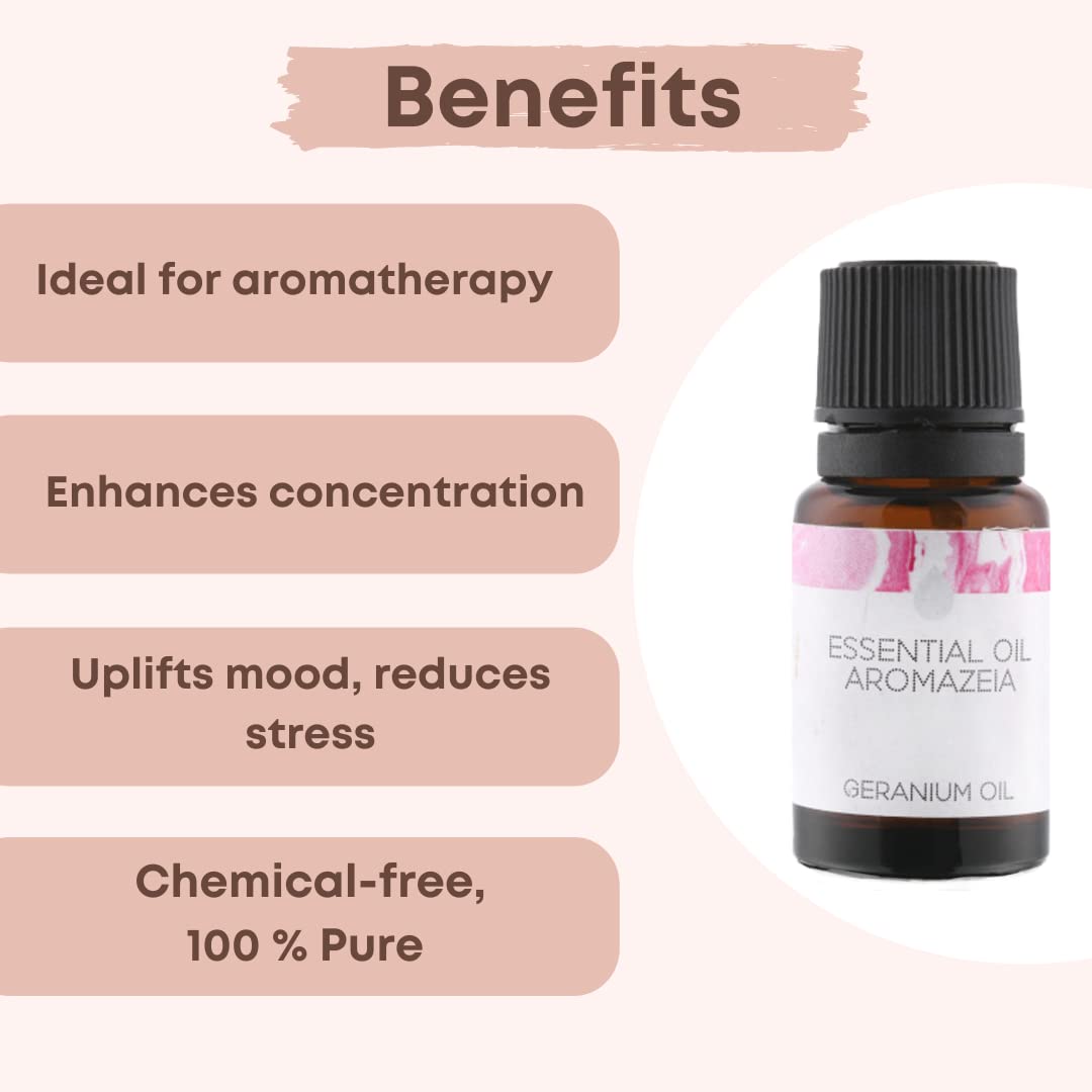 Geranium Essential Oil 10ml - 100% Pure, Undiluted & Therapeutic Grade | Organic Aromatherapy Oil for Diffusers, Massage & Relaxation | Steam Distilled for Spa, Yoga & Meditation Use