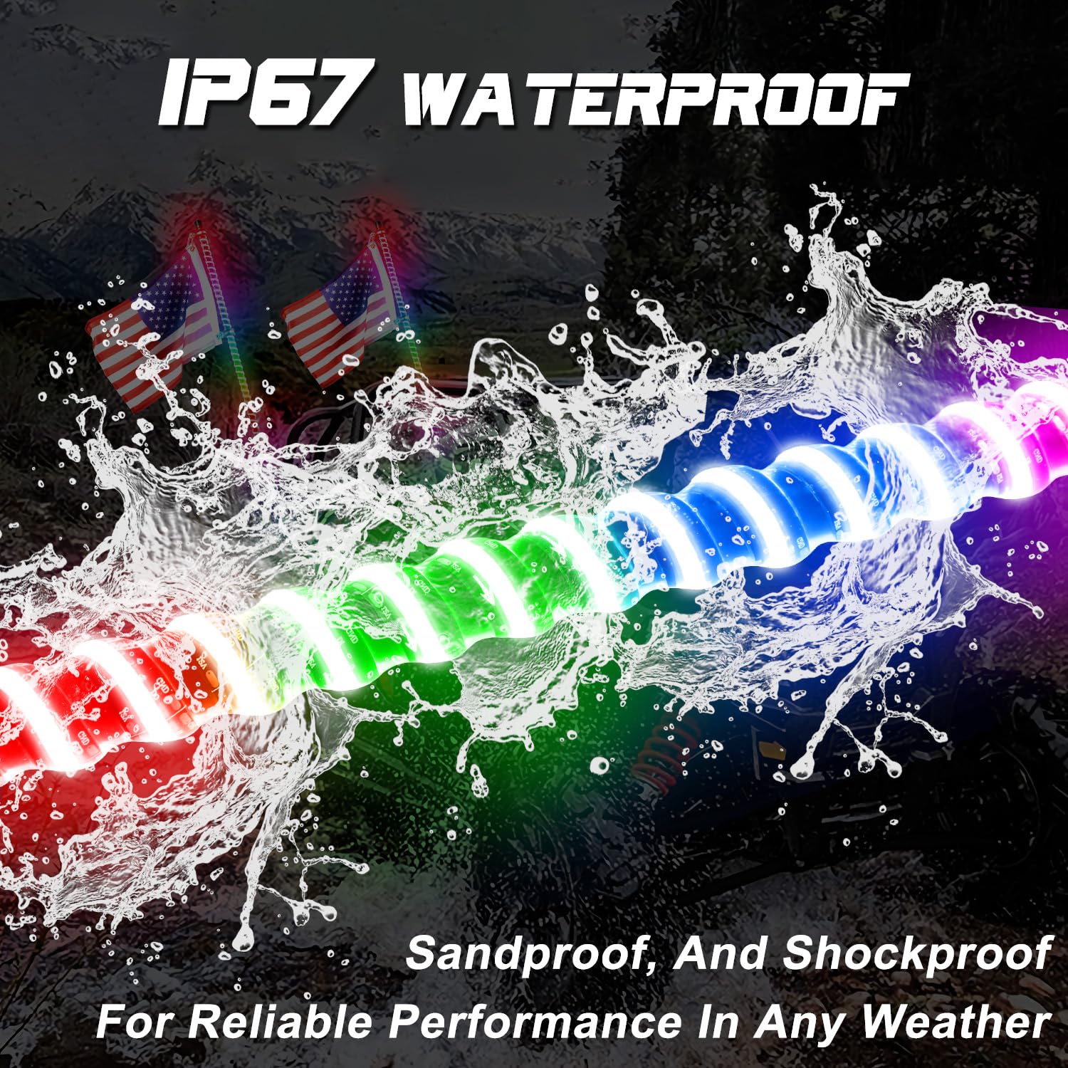 2PCS 3FT COB Whip Lights with Rock Switch - RGB Chasing LED Whip for UTV ATV RZR Polaris SXS Can-Am 4 Wheeler - App & Remote Control, Music Sync - Perfect for Off-Roading, Night Riding & Vehicle Customization