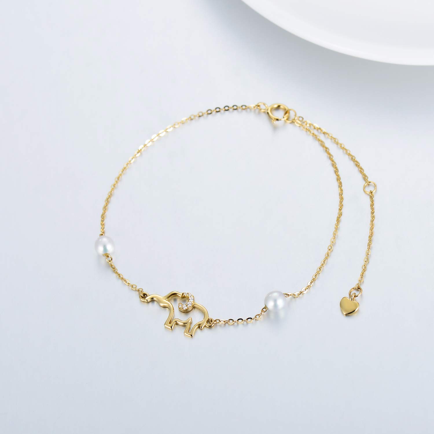 SISGEM 10k Gold Diamond Elephant Anklet for Women - Elegant Lucky Ankle Bracelet Jewelry Gift for Sister, Wife, or Her (8.6
