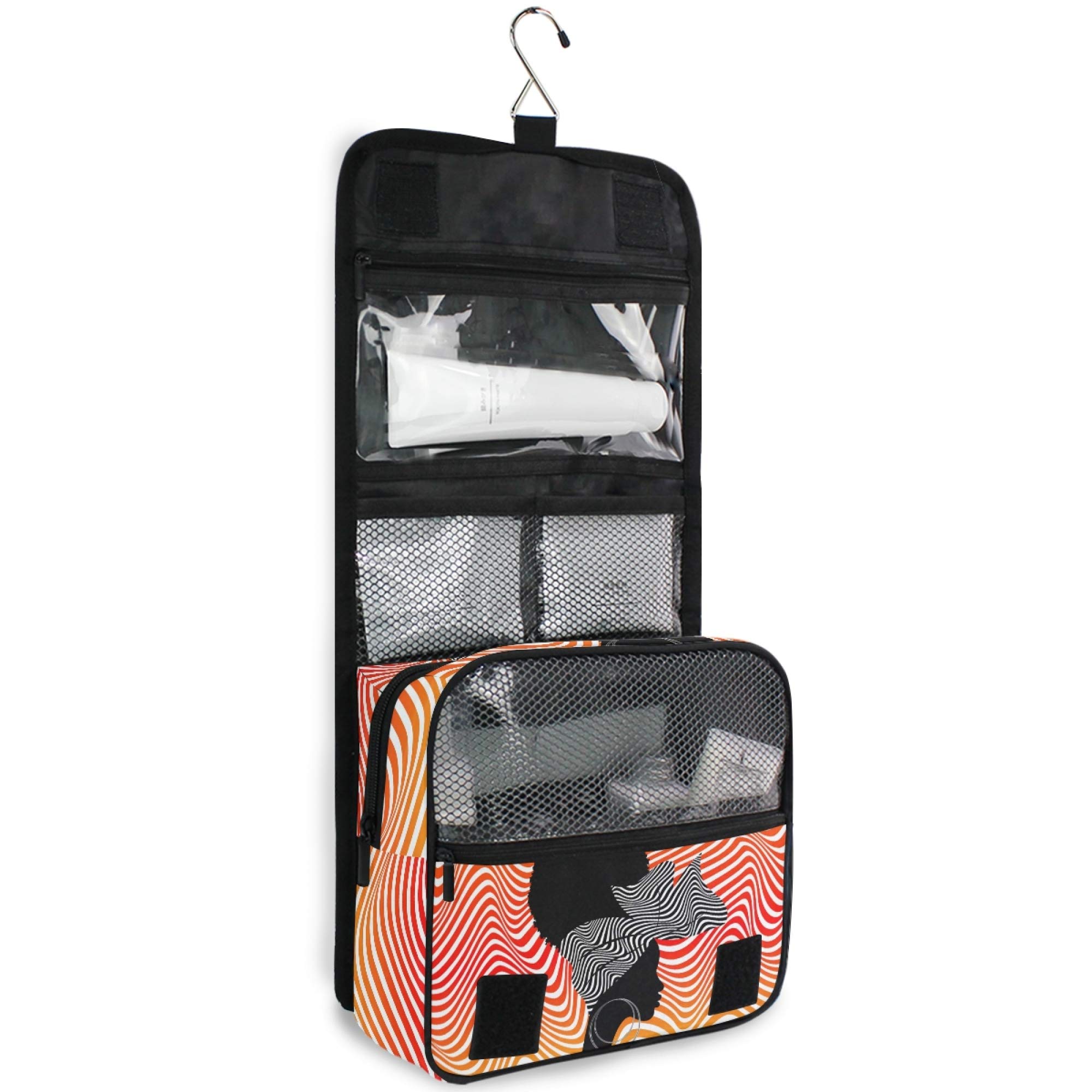 ALAZA African American Women's Afro Portrait Hanging Toiletry Bag - Multifunctional Travel Cosmetic Organizer with Hook | Perfect for Makeup Storage, Bathroom Organization & Vacation Essentials