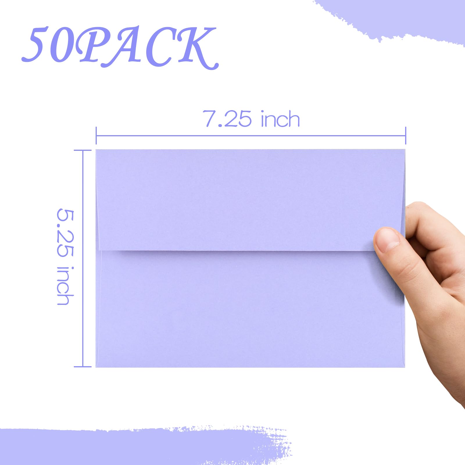AZAZA 50 Pack 5x7 Envelopes - A7 Self Seal Multicolor Printable Invitation Envelopes for Wedding, Baby Shower, Greeting Cards | Perfect for Mailing, Stationery, and Event Planning
