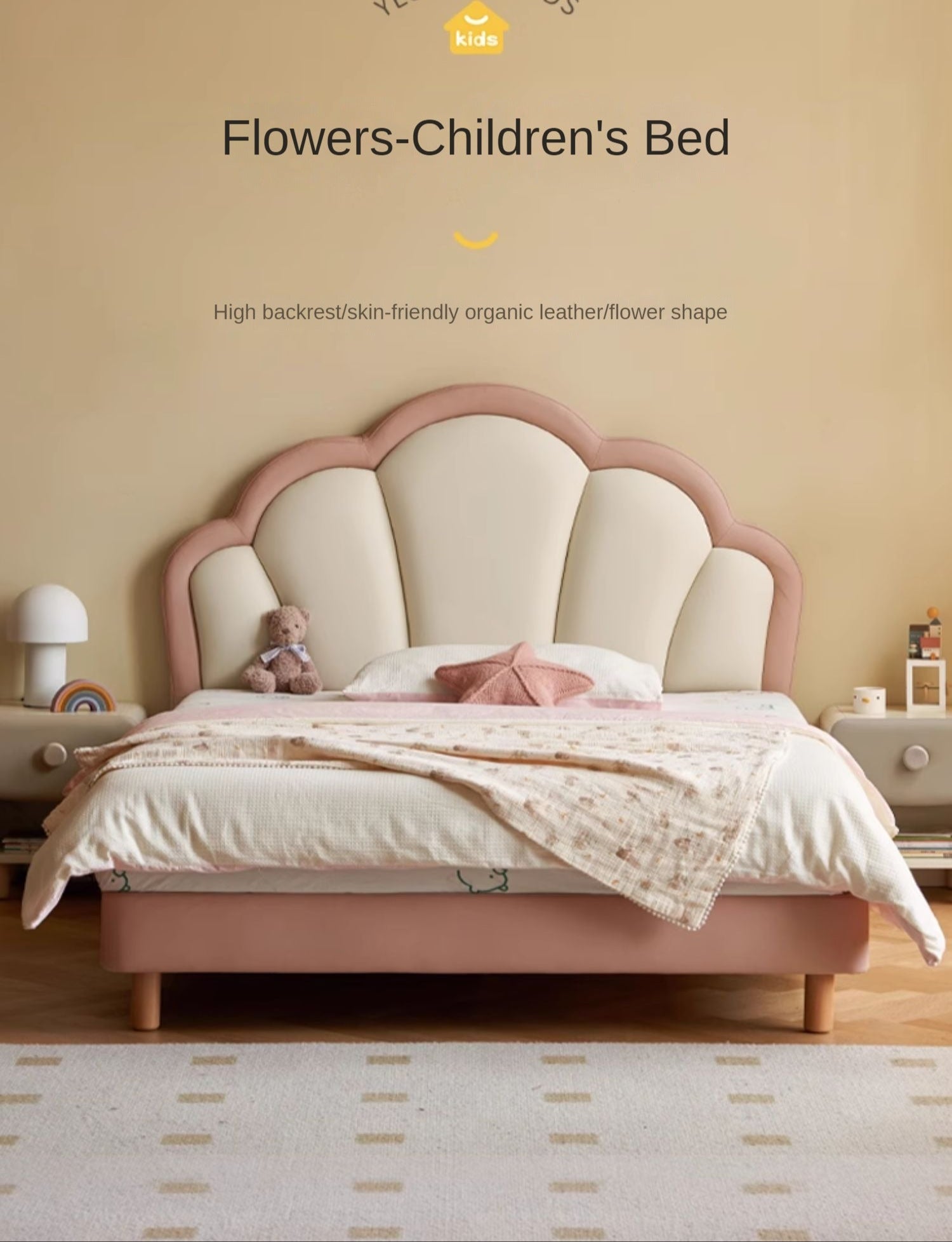 Organic Leather Princess Bed for Kids – Eco-Friendly & Durable Toddler Bed with Safety Rails – Perfect for Girls' Bedroom Decor & Nursery Furniture
