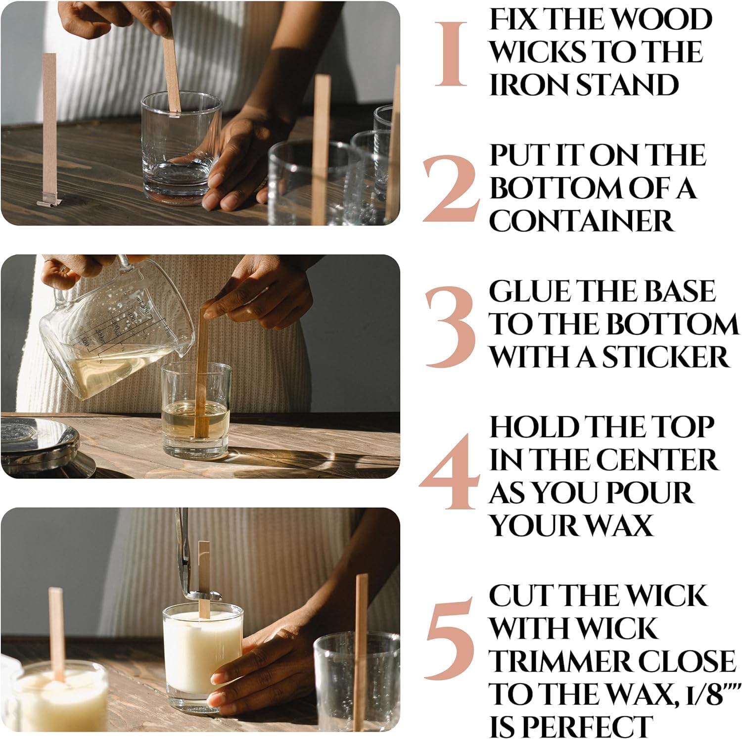 151PCS Wooden Candle Wicks Set with Metal Base - Smokeless Candle Making Kit Includes Black Wick Trimmer & Stickers for DIY Soy Wax Candles - Perfect for Home Decor, Gifts & Aromatherapy